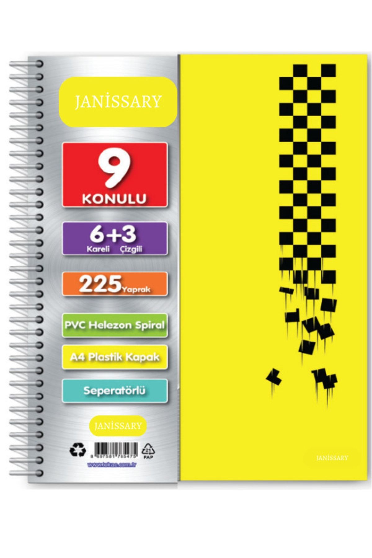 Janissary-6+3 Sections 225 sheets A4 Lettered Bookmark Notebook 6 Plaids 3 Lines Multi-Notebook 1