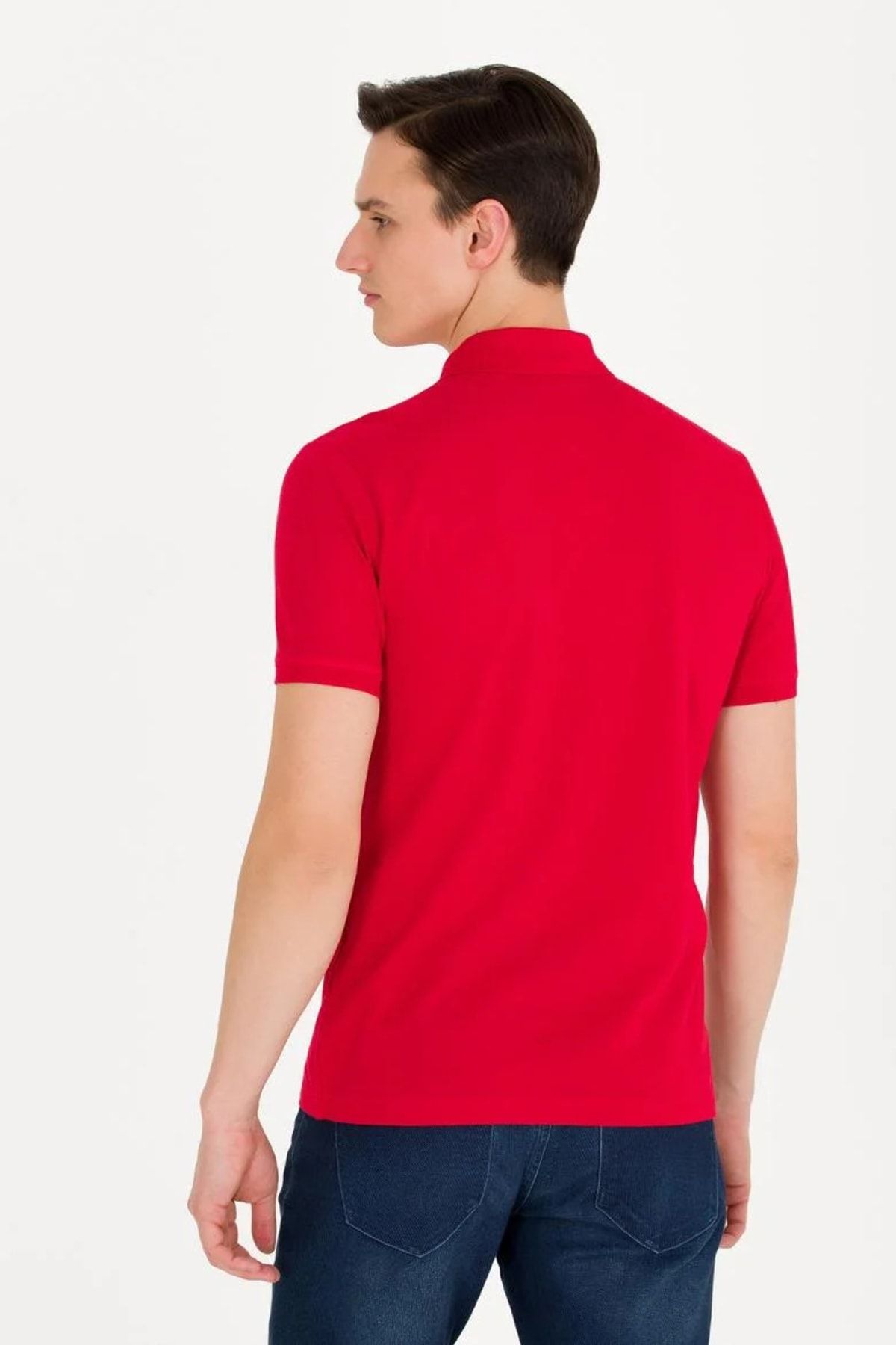 تی شرت قرمز مردانه یقه اسلیم فیت صد در پنبه ای پولو 1570718 U.S. Polo Assn.
