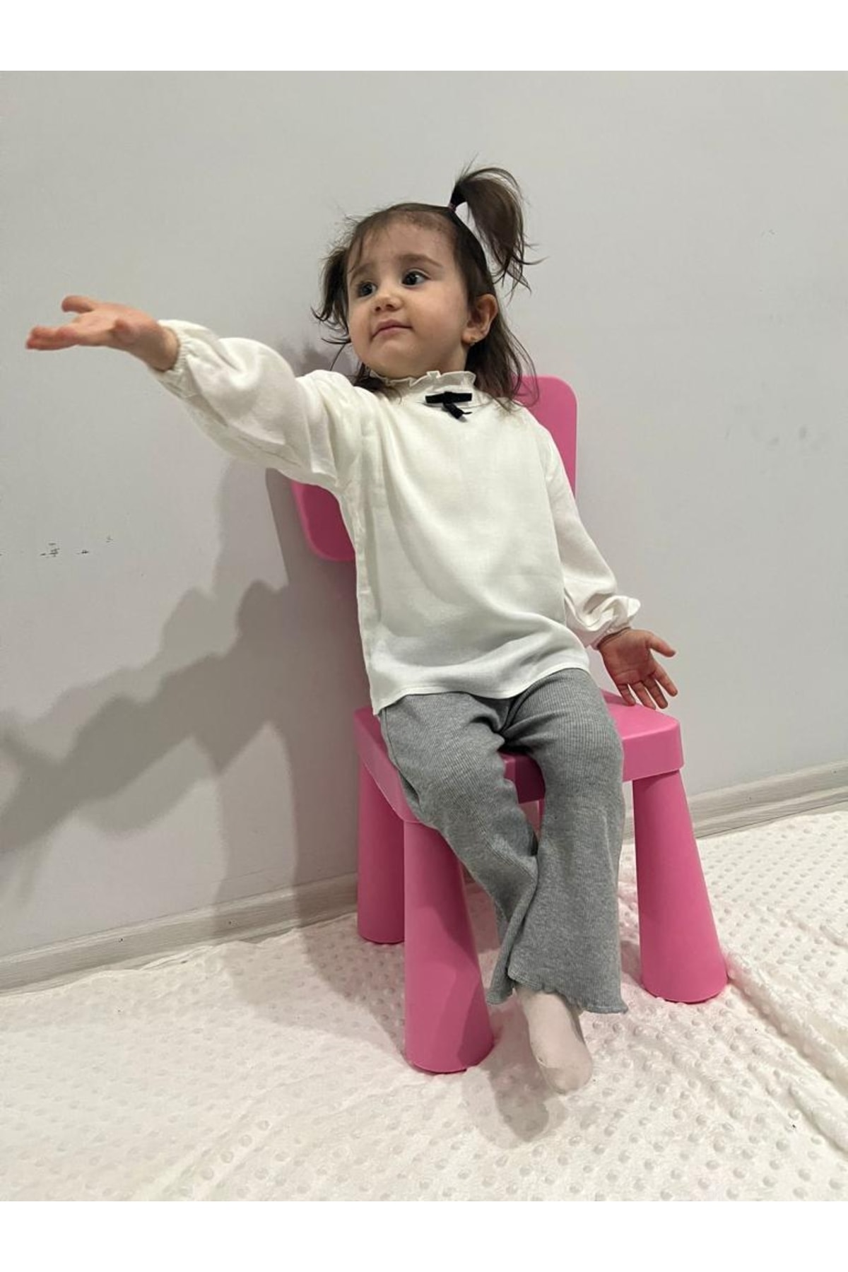 ARYA BABY Kız Bebek Triko Kaşkorse Kumaştan Geniş Fitilli Ispanyol Paça Tayt Tek Alt fotoğrafı 2 (önizleme)