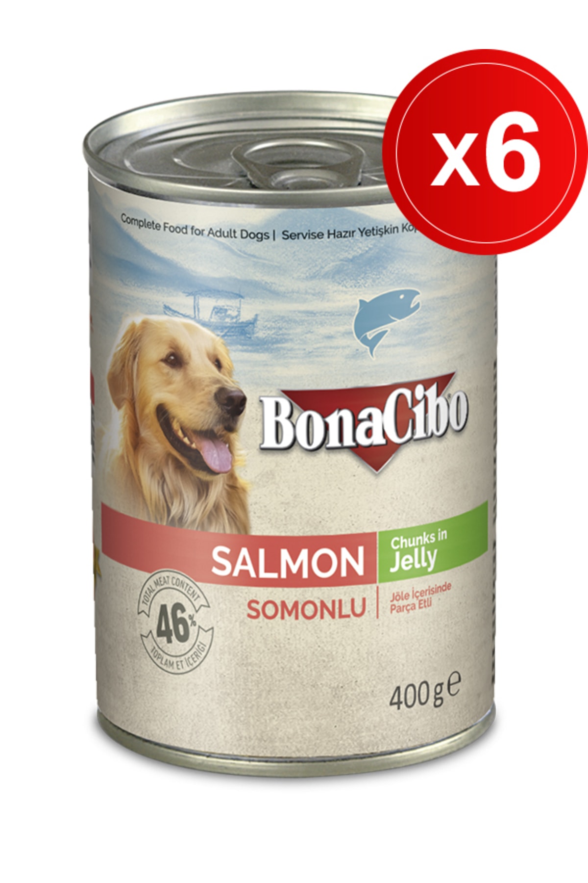 BonaCibo Jöleli Somonlu 400 Gr X 6 Adet Yaş Yetişkin Köpek Maması