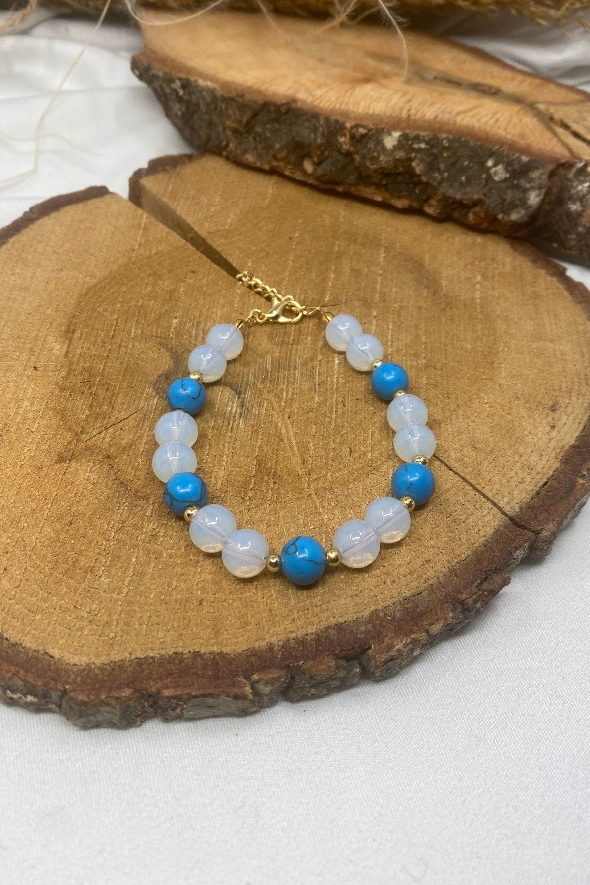 Suerte Accessories-Moon Stone and Fluose Natural Stone Gold Accessory Handmade Special Design Natural Stone Bracelet 6