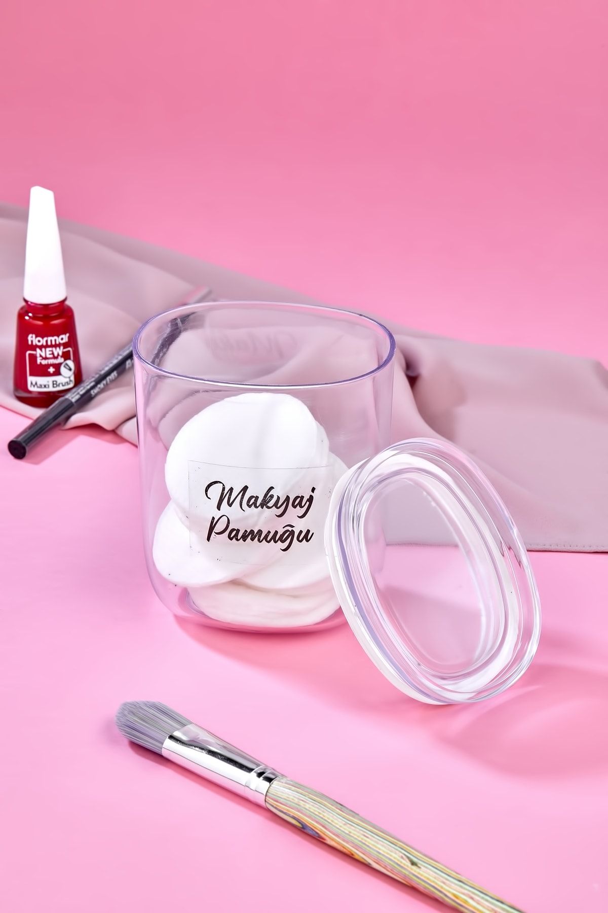 FBZhome-Cutie Depozitare Bumbac Machiaj Decorativ Acrilic 400 Ml Bumbac Machiaj 2