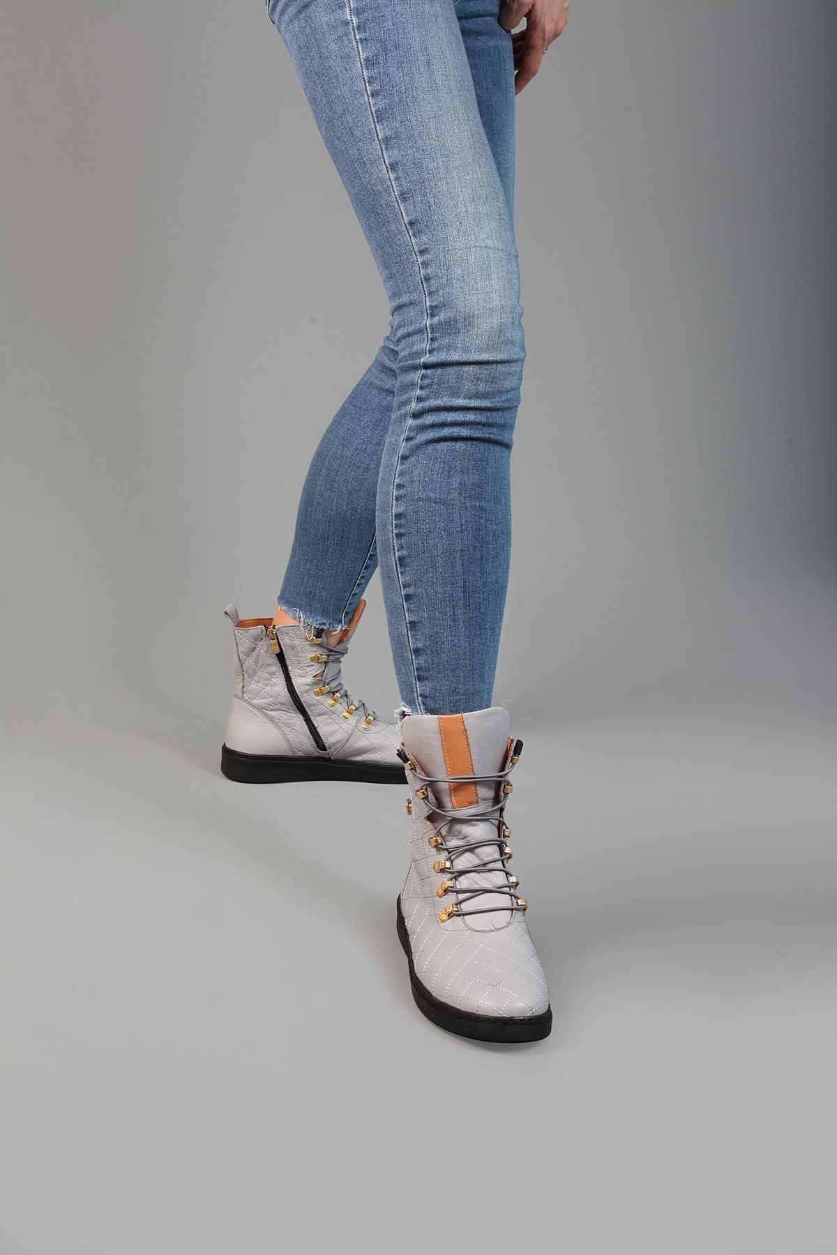 37Numara-Large Size Women's Genuine Leather Boots 41-42-43-44-45 Gray 1