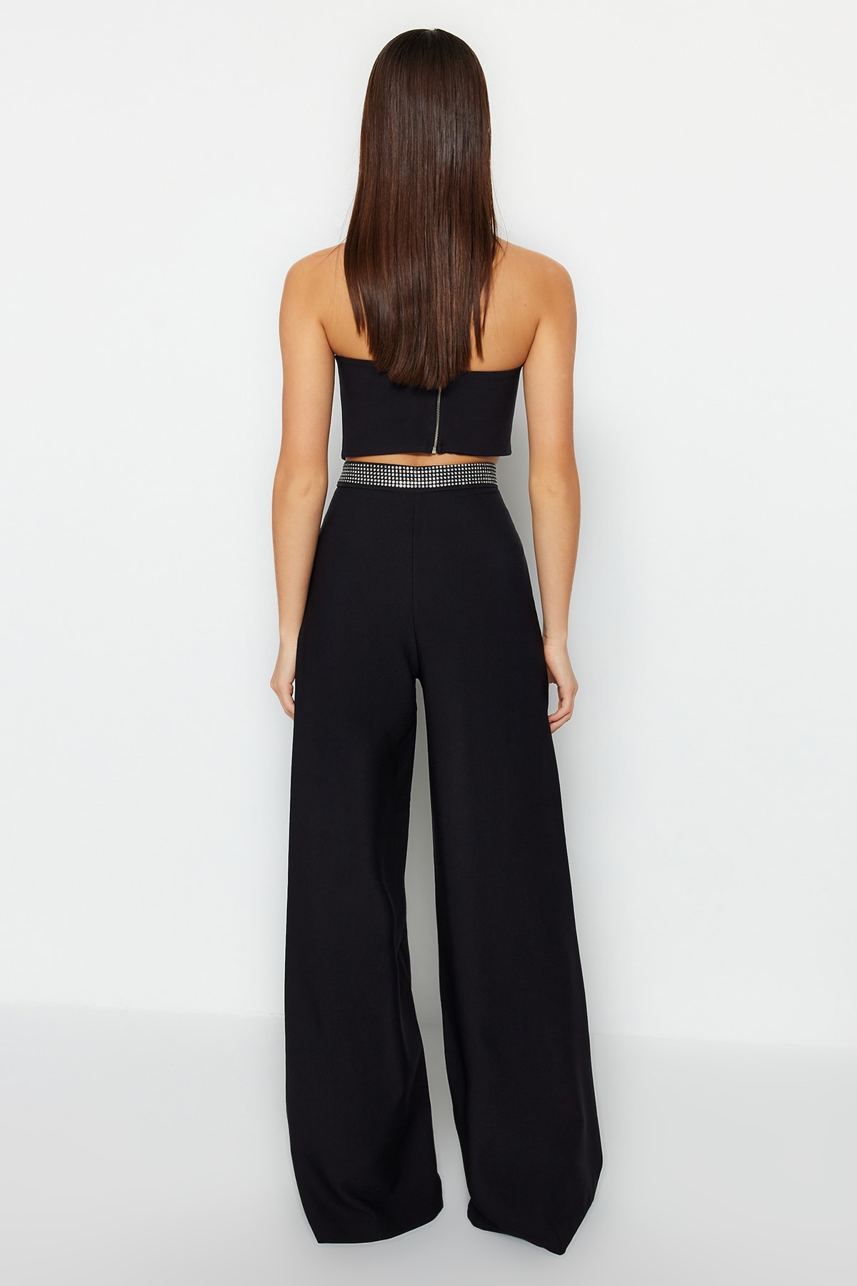 Trendyolmilla  Siyah Taş Kemer Detaylı Dokuma Pantolon TPRSS23PL00042 - Görsel 6