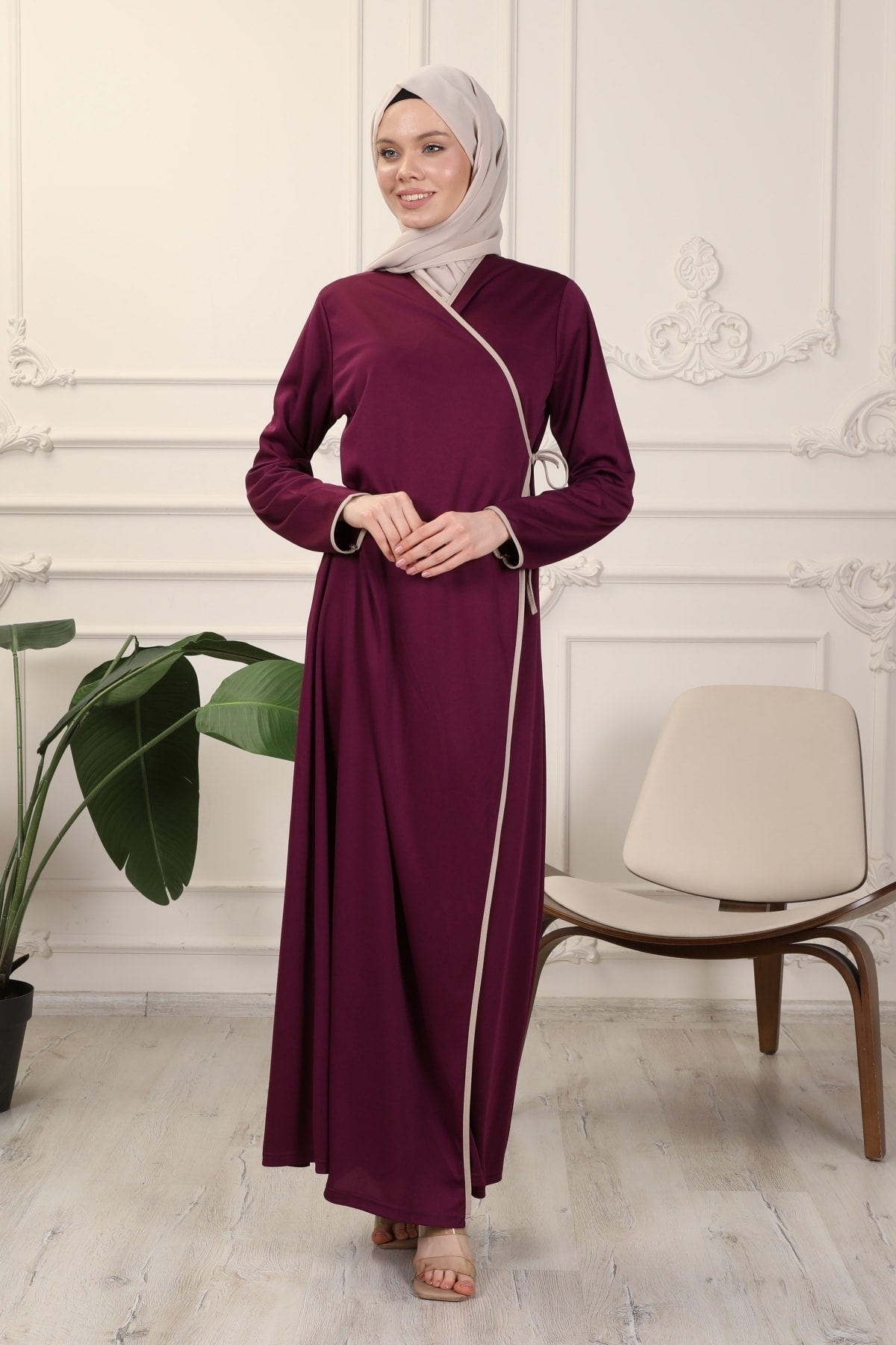 Transacoustic Mürdüm Kruvaze Yaka Biyeli Esnek Interlok Kumaş Namaz Elbisesi