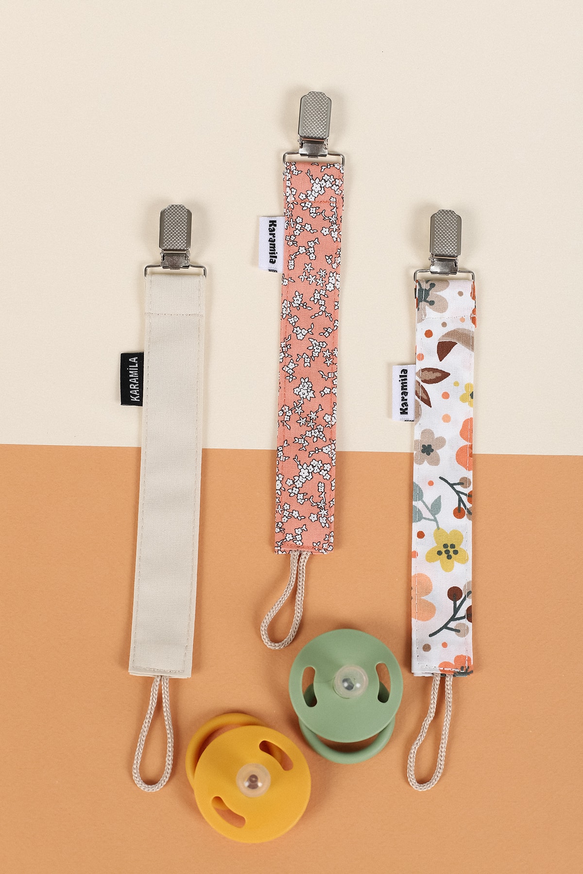 KARAMİLA 3’lü Set Soft Bebek Emzik Askısı - Emzik Zinciri - Emzik Tutacağı