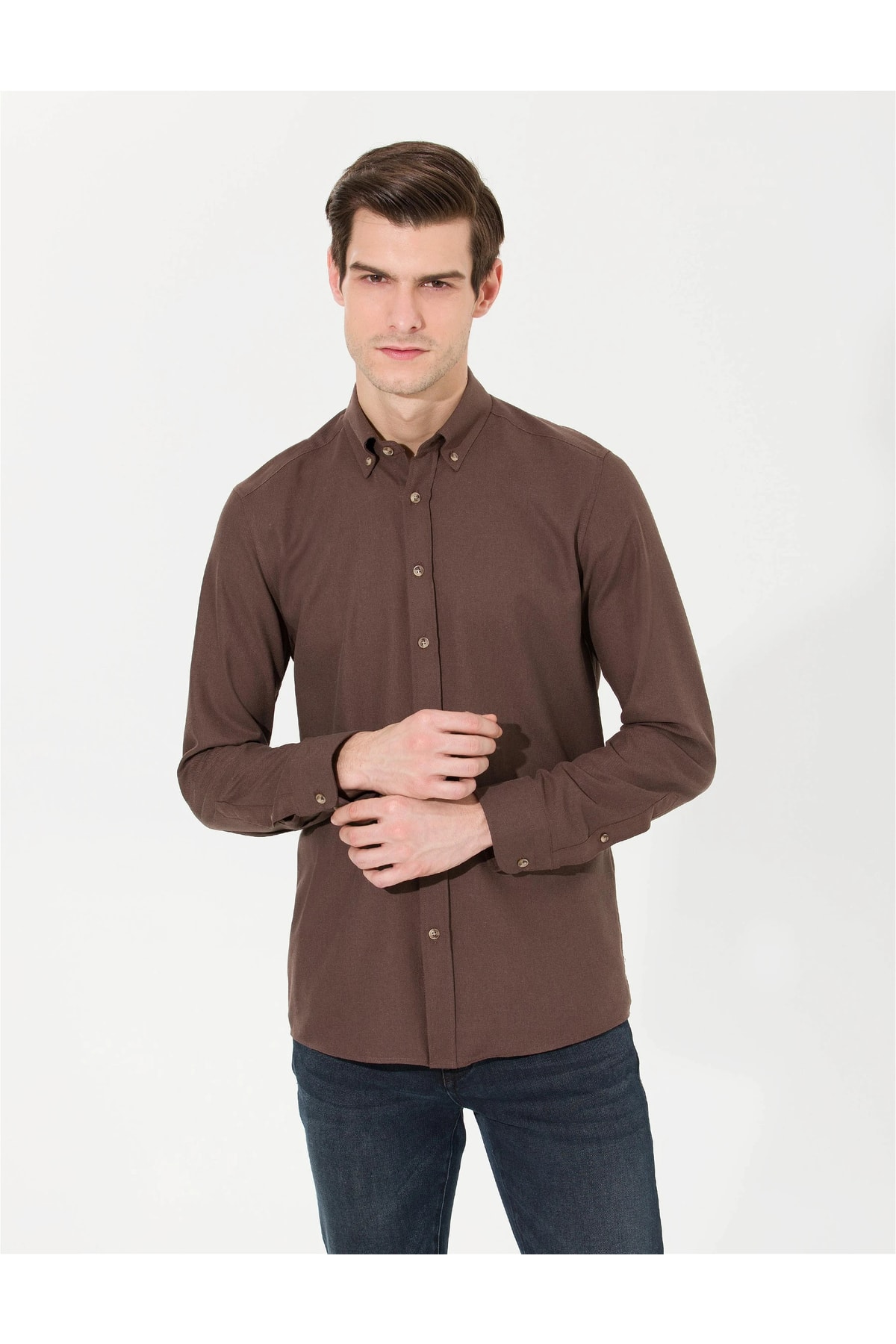 پیراهن مردانه قهوه ای پیرکاردین | G021GL004.000.1549763 اورجینال - تصویر 5