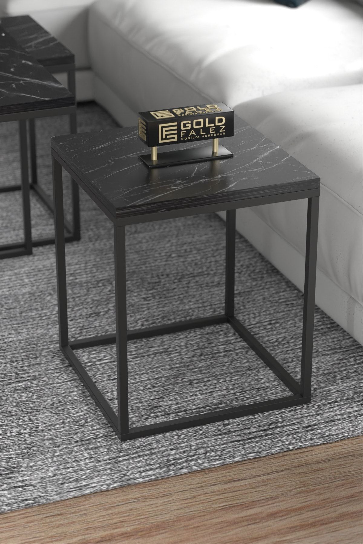 GOLDFALEZ-5-Piece Modern Nesting Coffee Table Set - 1 Center Table  + 4 Side Tables - Black Metal Frame 4
