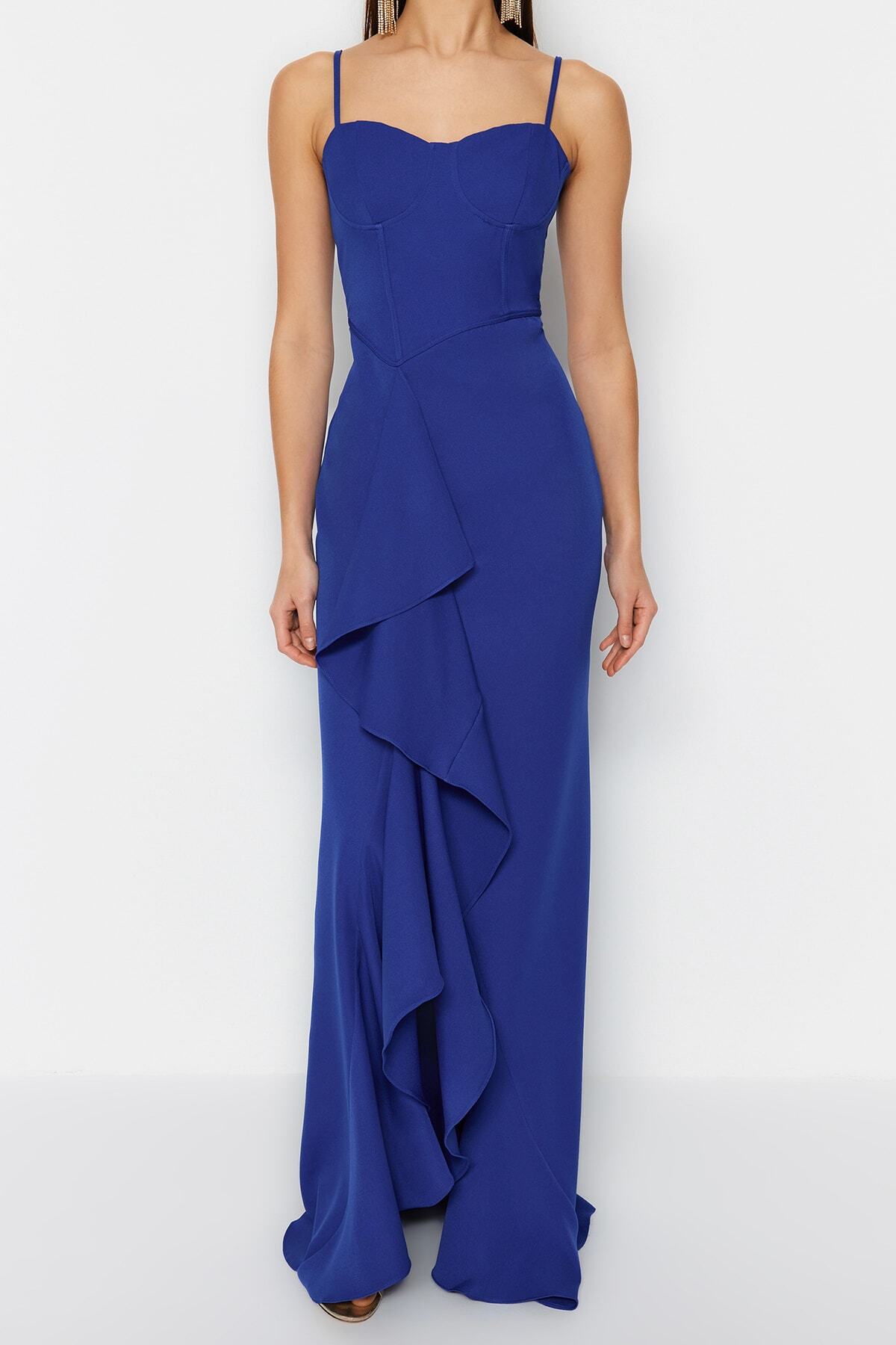 Trendyol Collection-Rochie de seară lungă cu voluri Saks TPRSS23AE00197 4