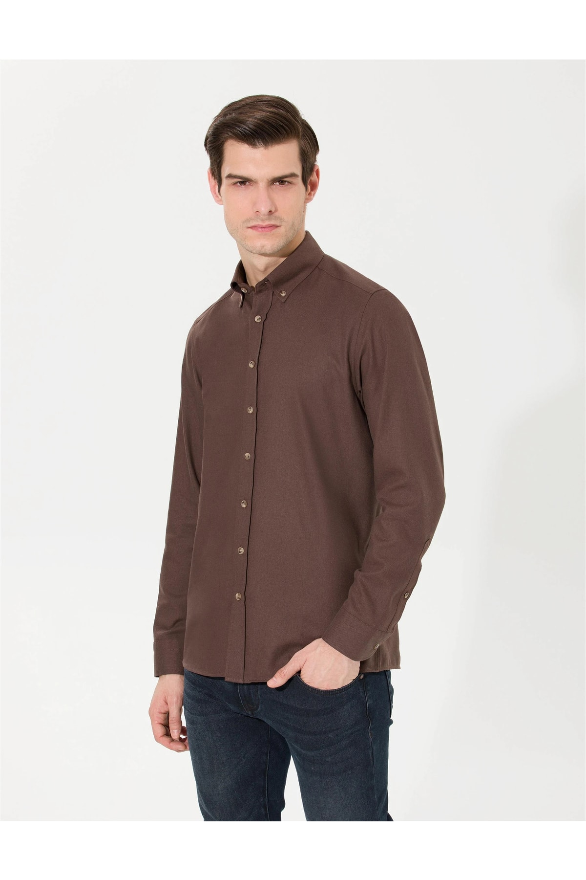 پیراهن مردانه قهوه ای پیرکاردین | G021GL004.000.1549763 اورجینال - تصویر 4
