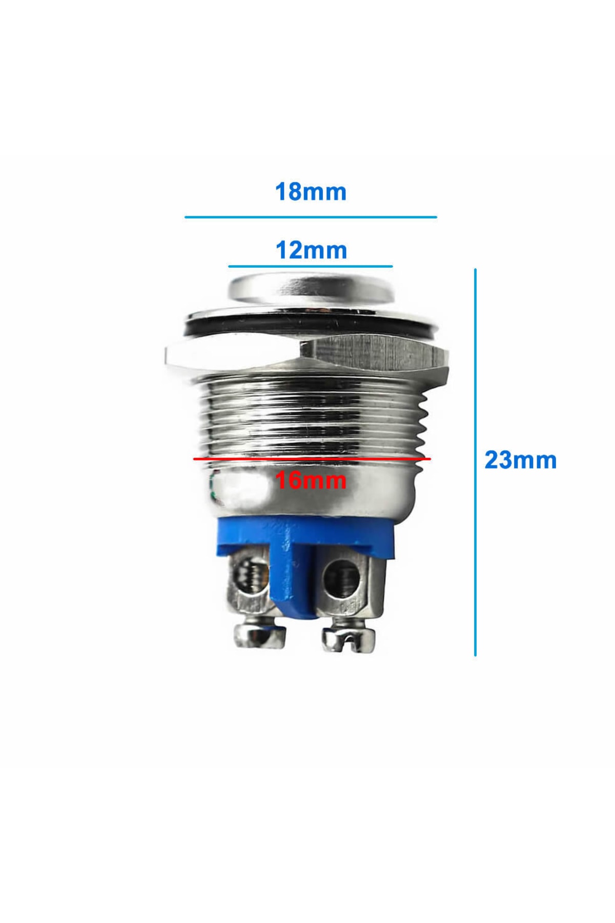 16mm Metal Panel Montaj Yüksek Kafa Push Buton No Dc 6a 12v Ac 3a 250v Ip67 Su Geçirmez Düğme 2