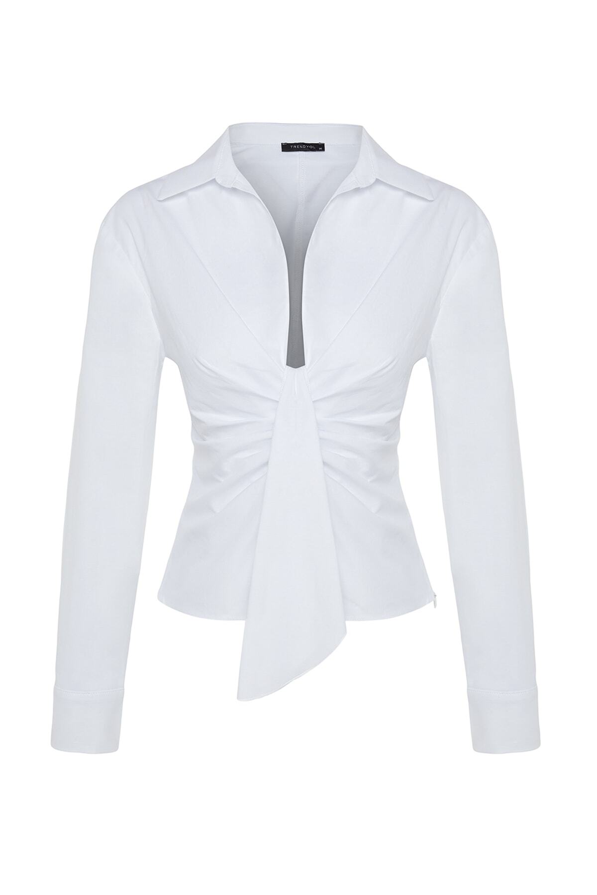 Trendyol Collection-Ecru Collar Detailed Poplin Shirt TPRSS23GO00005 7