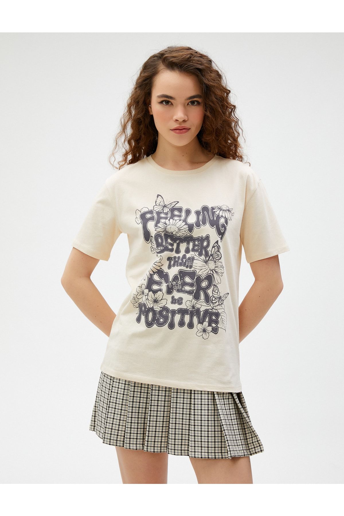 Koton T-Shirt Ecru Regular Fit AR6043