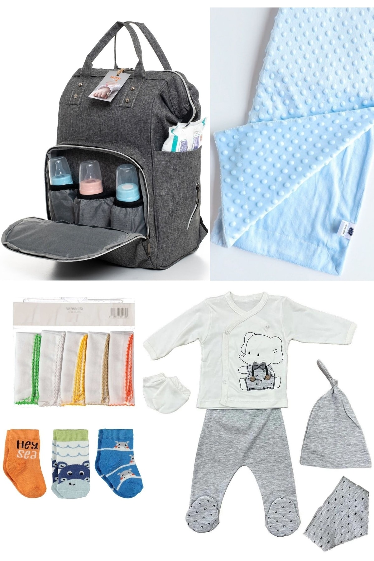 5-Piece Delivery Set (Baby Care Backpack,Hospital Checkout,Chickpea Blanket, 10 Wipes and 3 Socks)