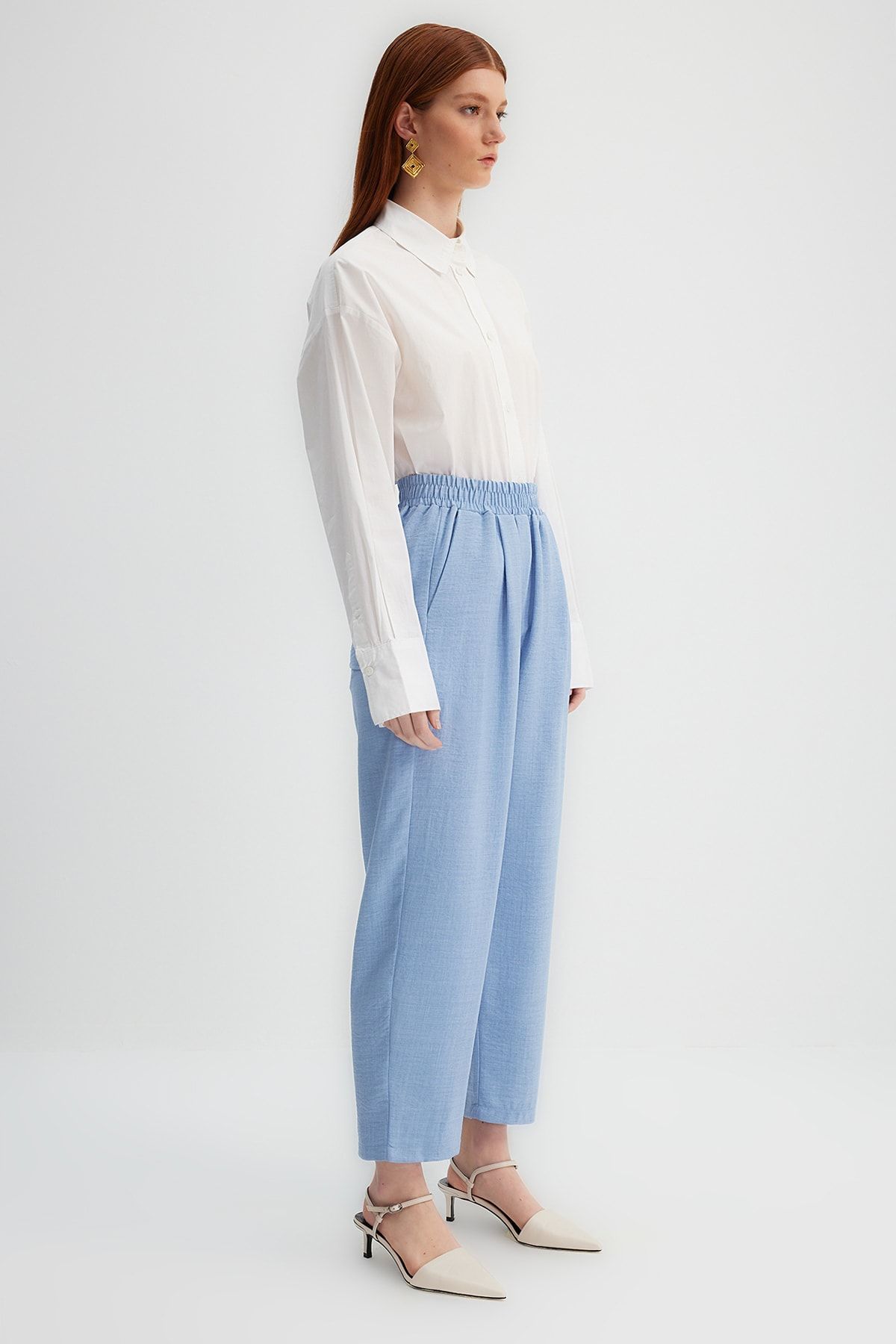 Trendyol Modest-X Kevser Sarıoğlu kék elasztikus derék szőtt nadrág TCLSS23TP00007 3