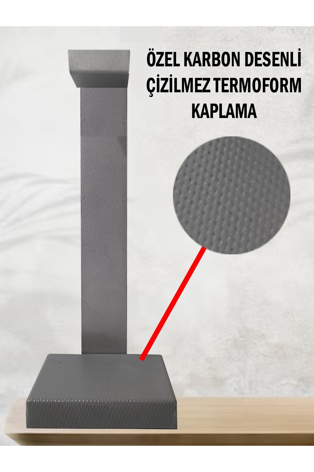 Markafe Karbon Fiber Kulaklık Standı Taban Ahşap Termoform Kaplamalı - Metal Gövdeli Oyuncu Kulaklık Standı