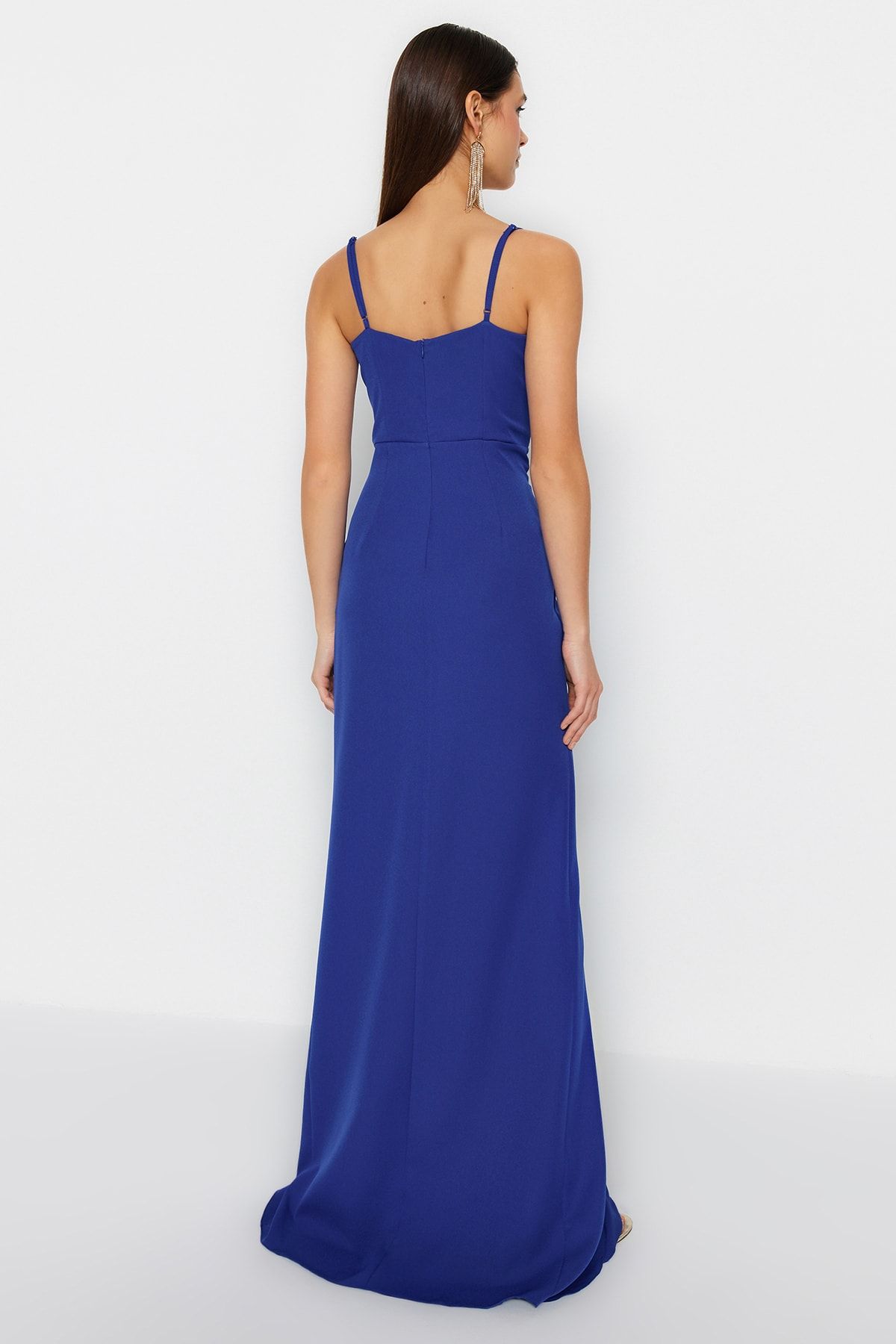 Trendyol Collection-Rochie de seară lungă cu voluri Saks TPRSS23AE00197 6
