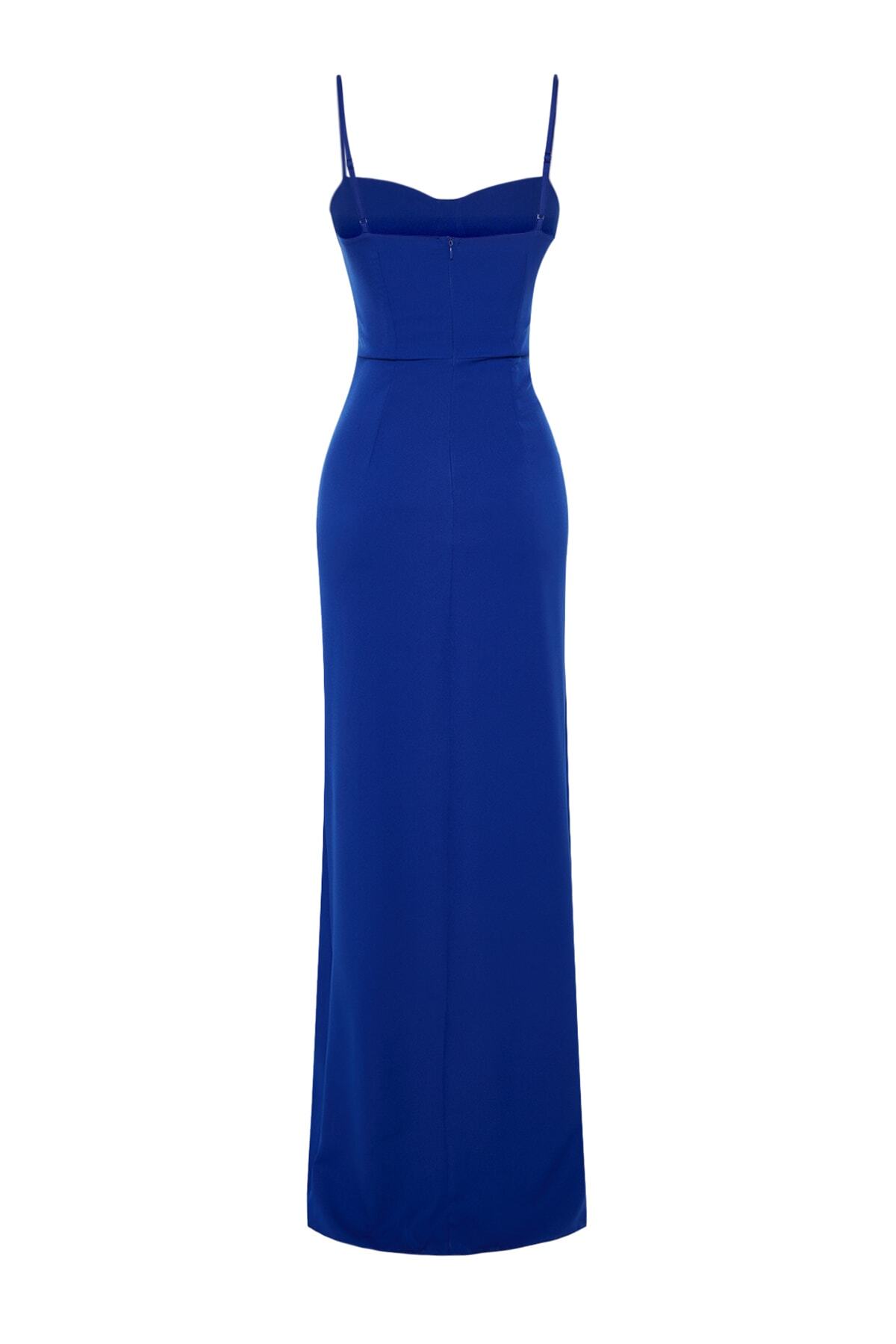 Trendyol Collection-Rochie de seară lungă cu voluri Saks TPRSS23AE00197 8