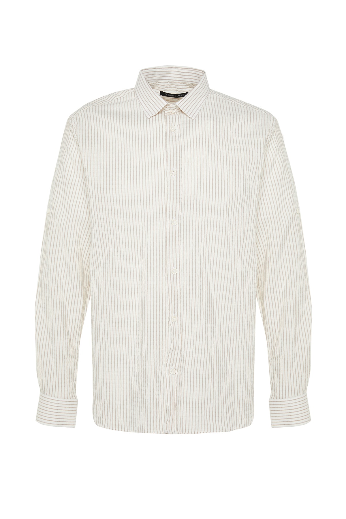 Trendyolmilla  Camel Regular Fit Keten Karışımlı Çizgili Gömlek TMNSS23GO00134 - Görsel 6