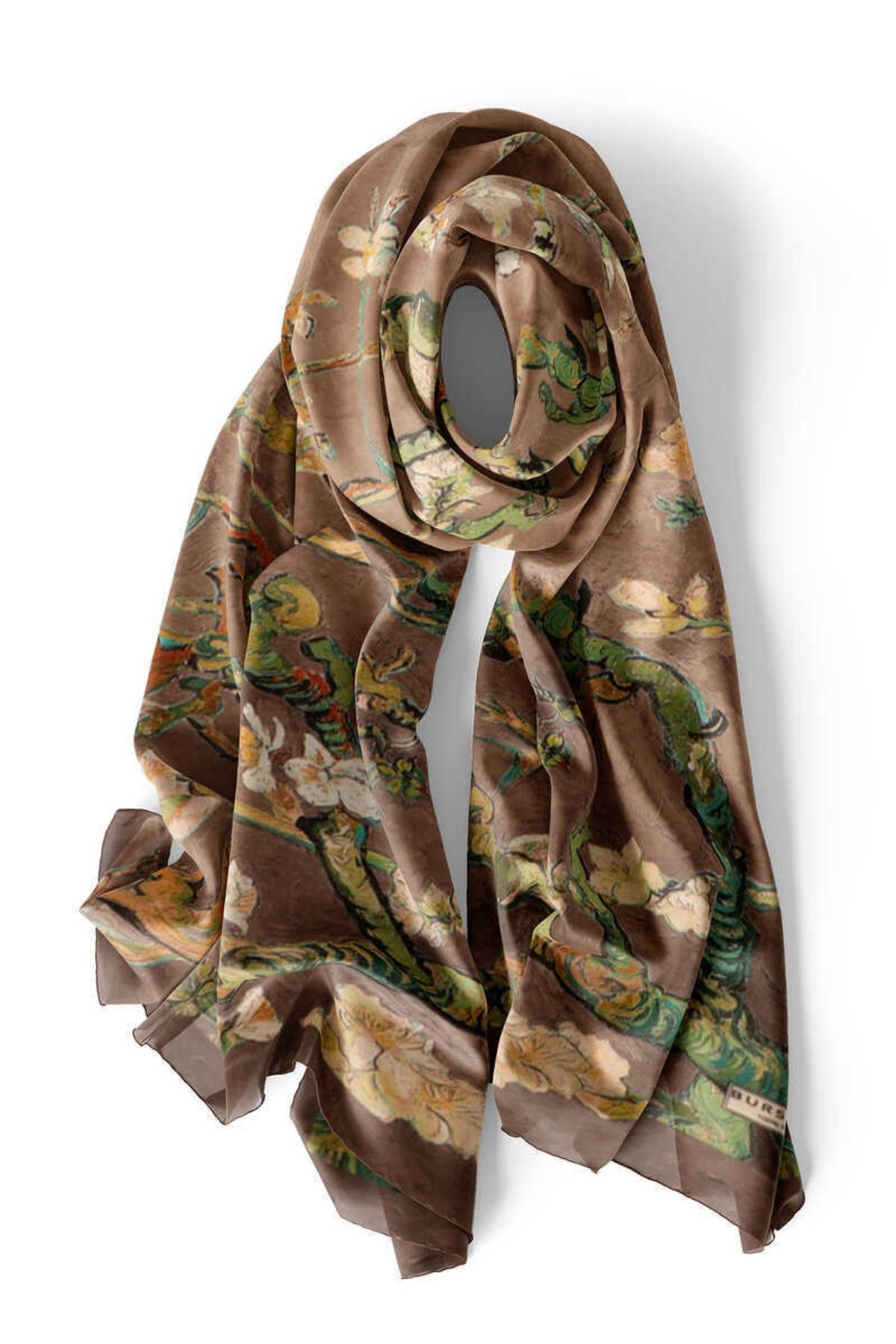 Bursa İpek-Mink Almond Flower Silk Scarf 3