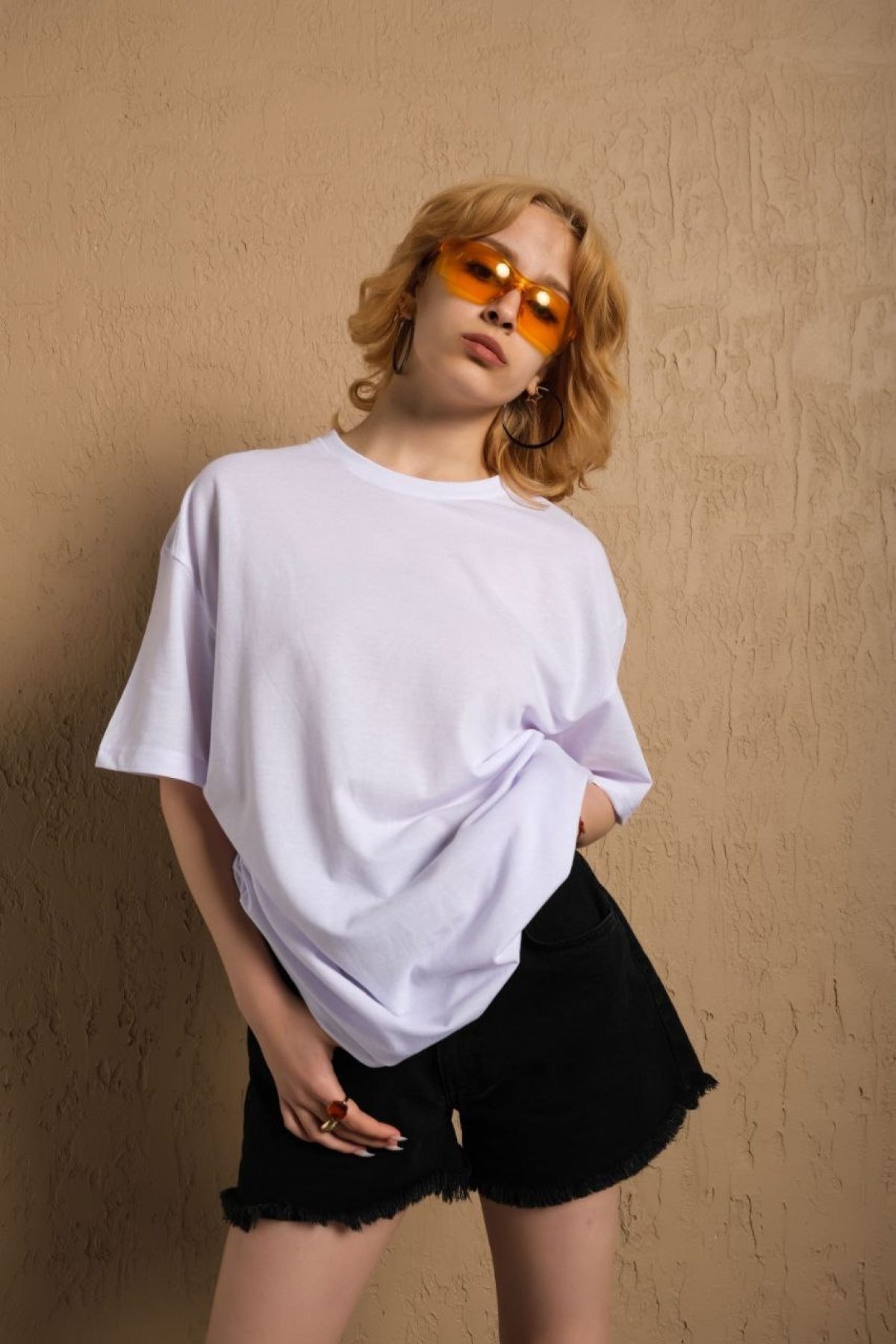 Düz Oversize %100 Pamuk Unisex Beyaz T-shirt