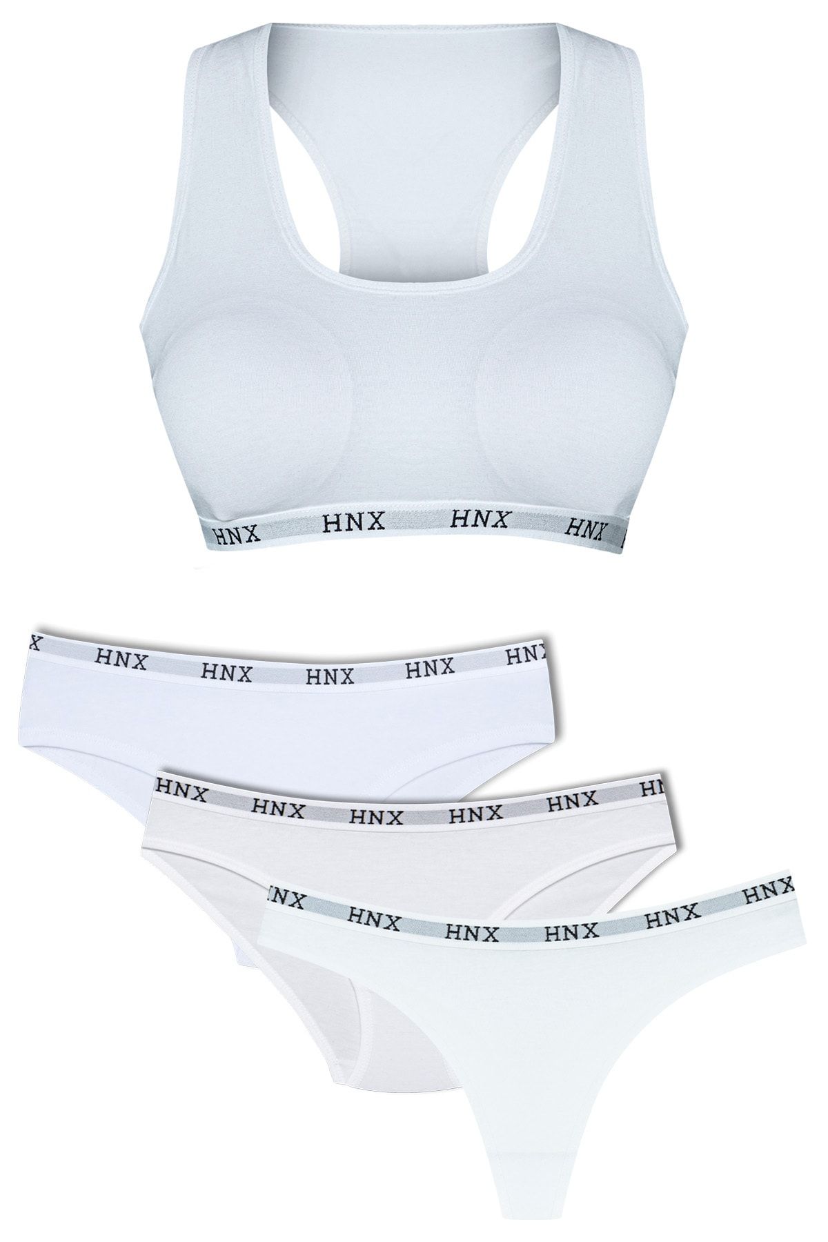 HNX 4-Piece Sports Set Padded Sports Bra Half Shorts Panties