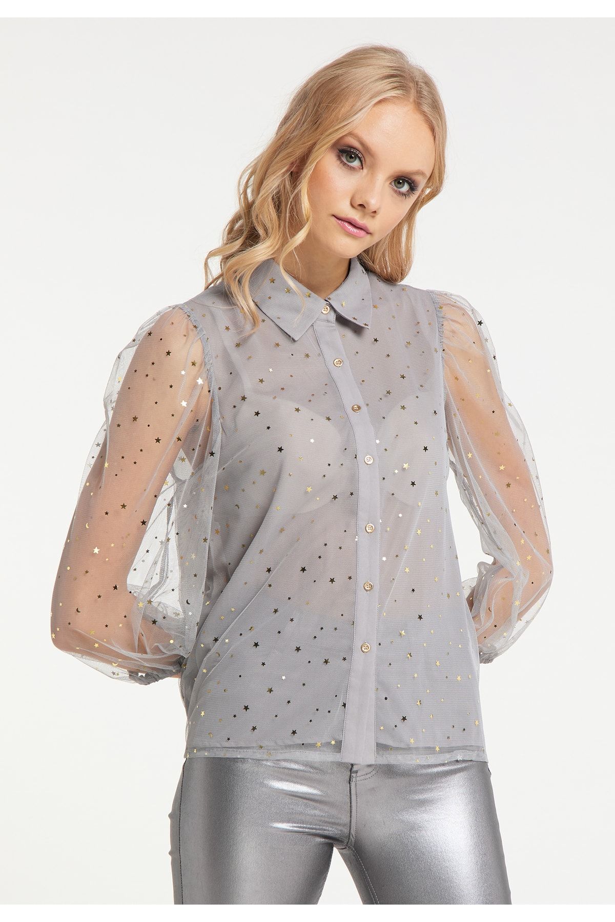 myMo Bluse Grau Regular Fit Fast ausverkauft