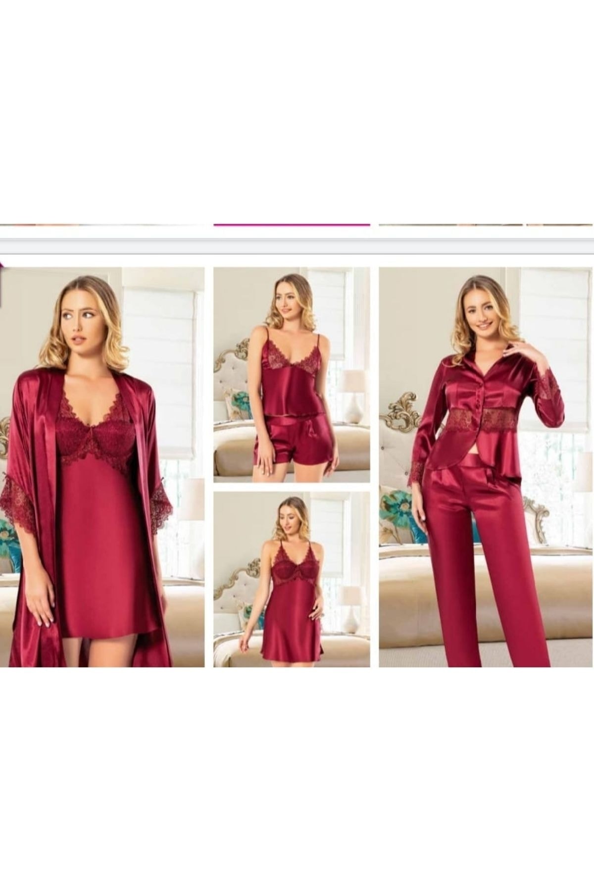 Carmella 6 Lı Kadın Saten Sabahlık Gecelik Pijama Seti Çeyizlik