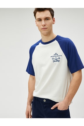 Koton Bisiklet Yaka Tiş&ouml;rt Denizci Temalı Işlemeli Reglan Kol Pamuklu