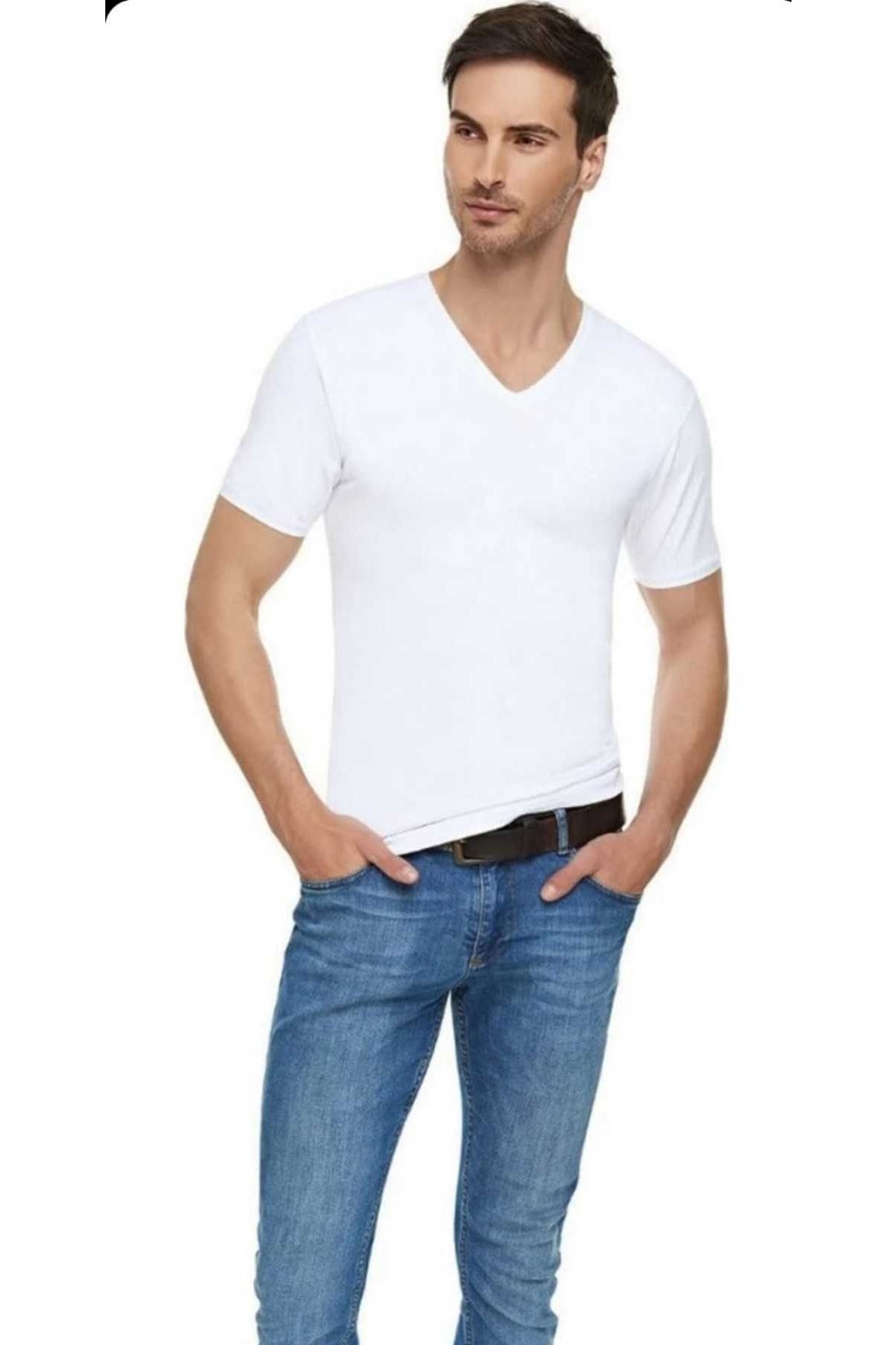Tutku Elit Body Cu Mânecă Scurtă, Cu Decolteu În V, Din Bumbac, Alb, 6 Inchi, 1303 Masculin - M