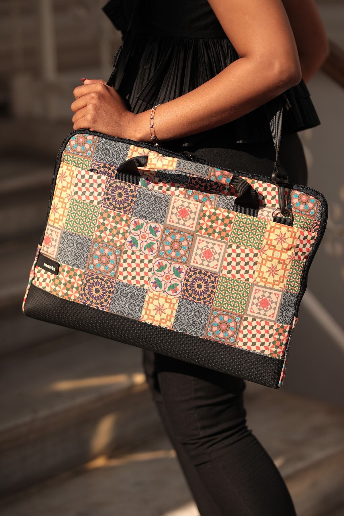 Patterned laptop bag top