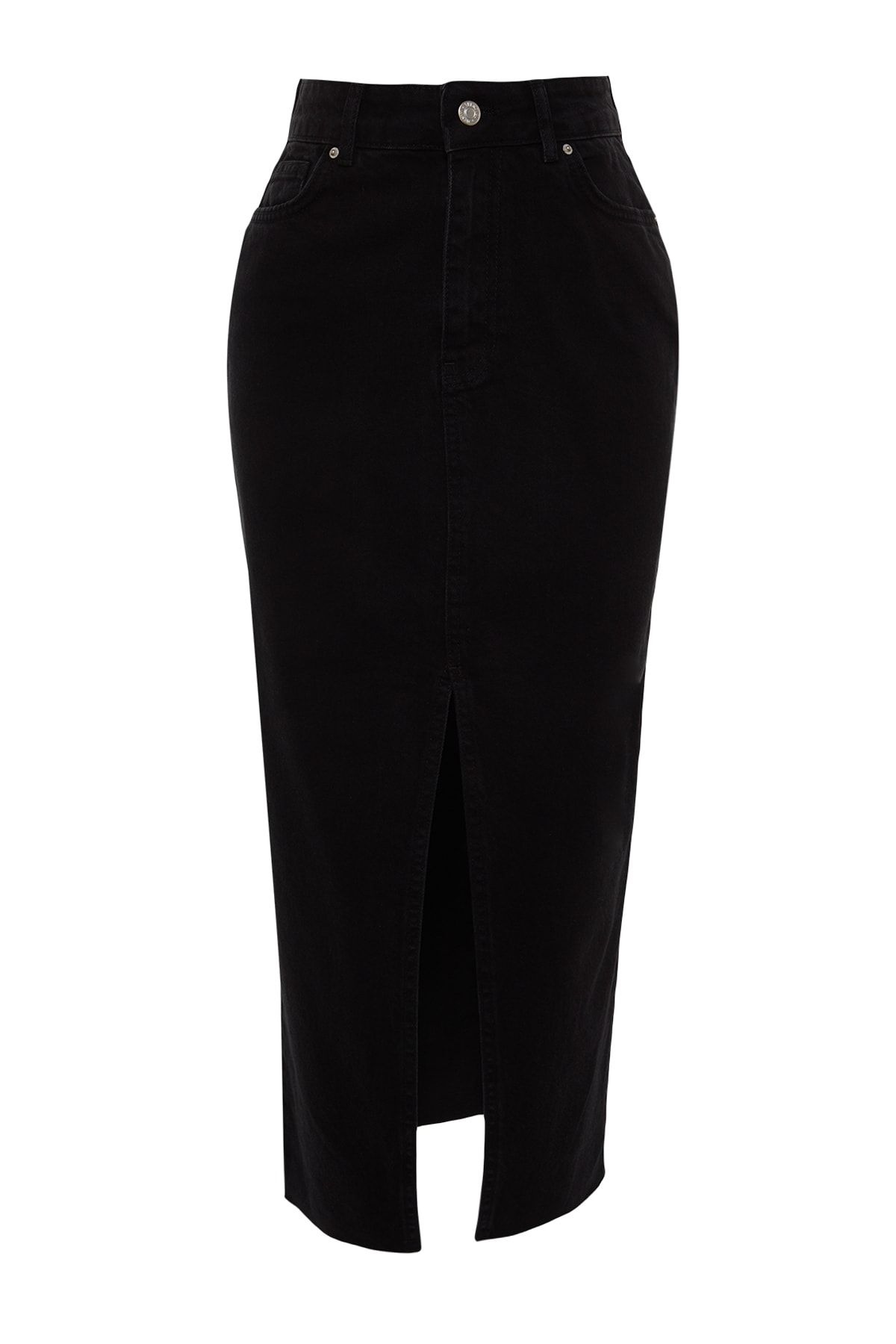 Trendyol Collection-Fekete Több állítható hasított maxi farmerszoknya TWOSS23ET00290 5