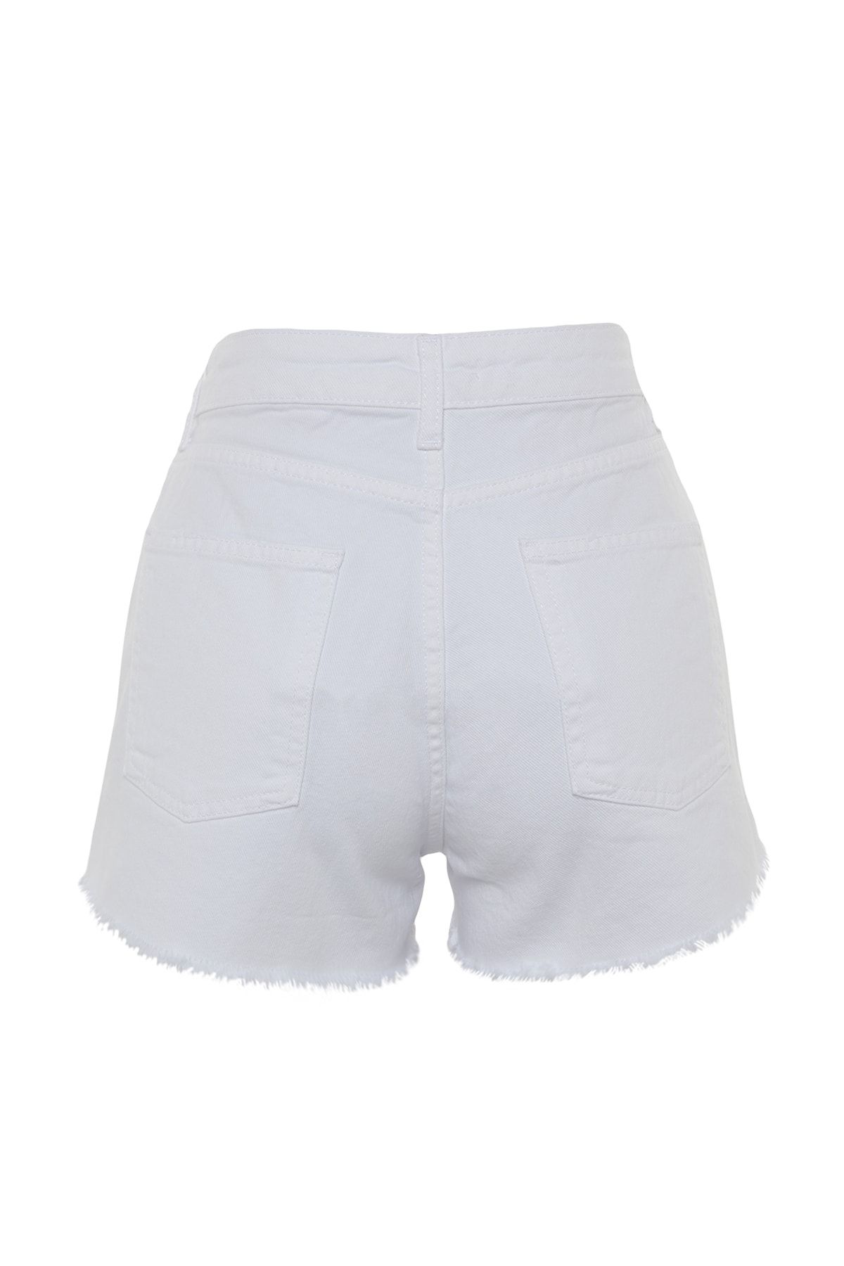 Trendyol Collection-Pantaloni scurți mini din denim cu talie normală rupti alb TWOSS23SR00154 7