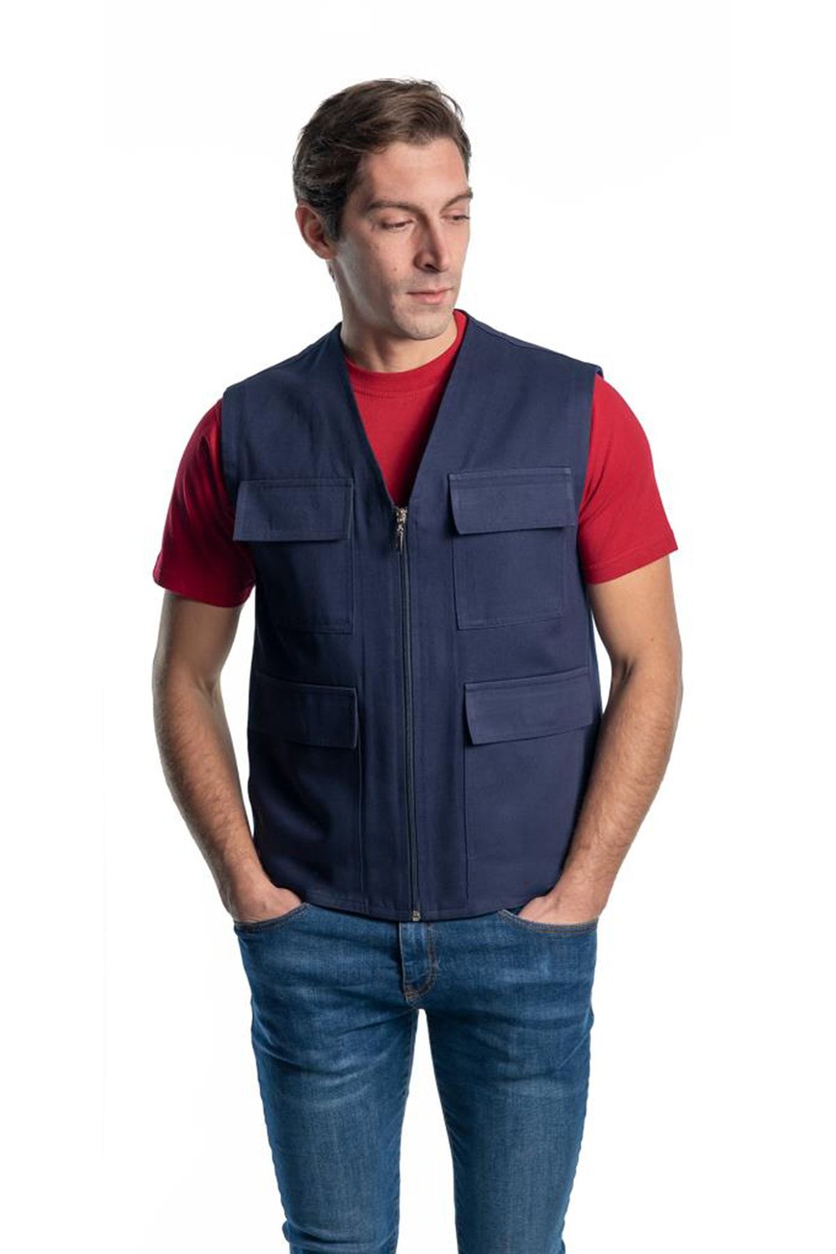 Şensel Vestă, Bleumarin -118e1045- Vestă Cu Patru Buzunare-vestă De Vară Masculin - M