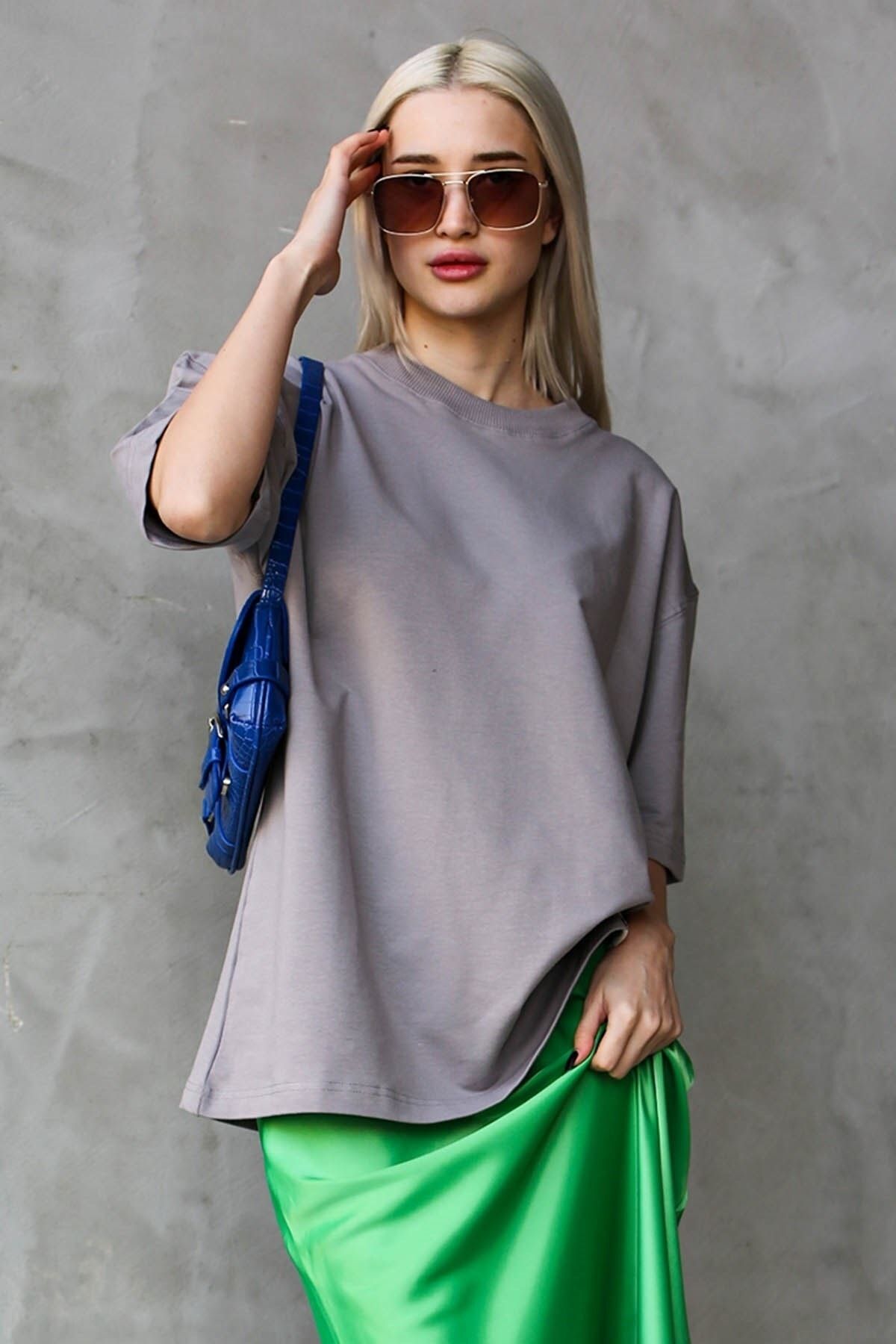 Madmext T-Shirt Grau Oversized
