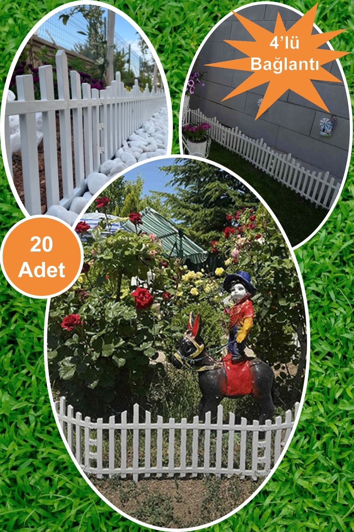 Dekoratif Bahçe Çiti Plastik Çit 20 Adet (11,80metre) 39cm X 59cm - Beyaz 4