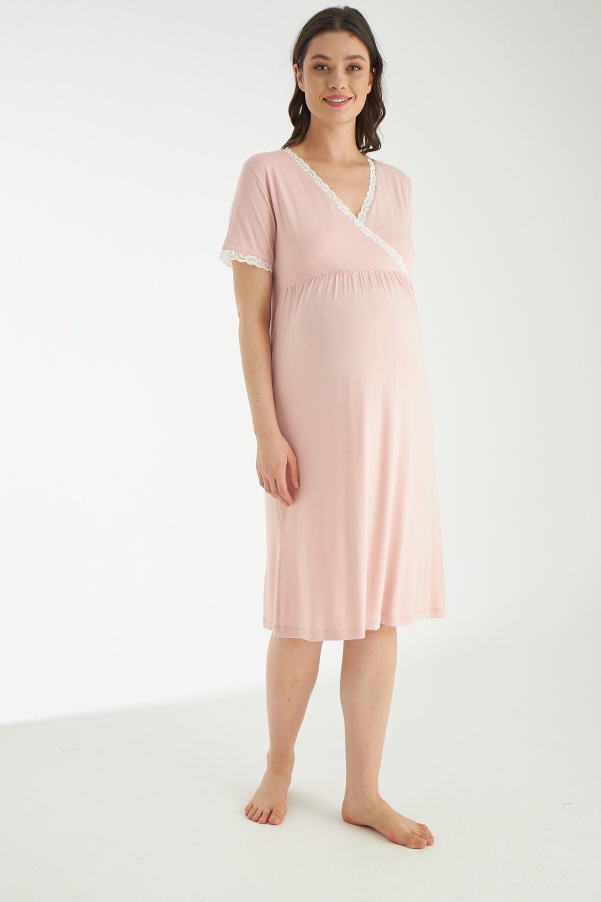 Miss Dünya Lissa Pudra Dantel Detaylı Hamile Ve Lohusa Gecelik Takımı fotoğrafı 5 (önizleme)