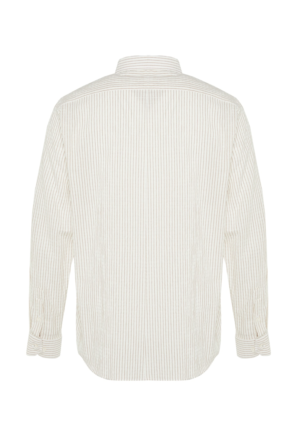 Trendyolmilla  Camel Regular Fit Keten Karışımlı Çizgili Gömlek TMNSS23GO00134 - Görsel 8