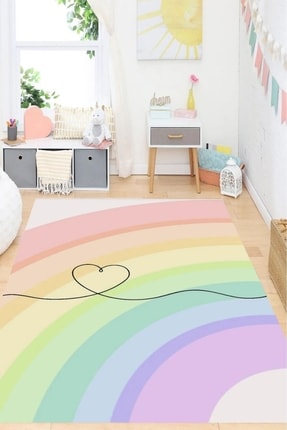 Arrosa Home Dijital Baskı Yıkanabilir Kaymaz Taban Renkli Gökkuşağı Temalı Ha...