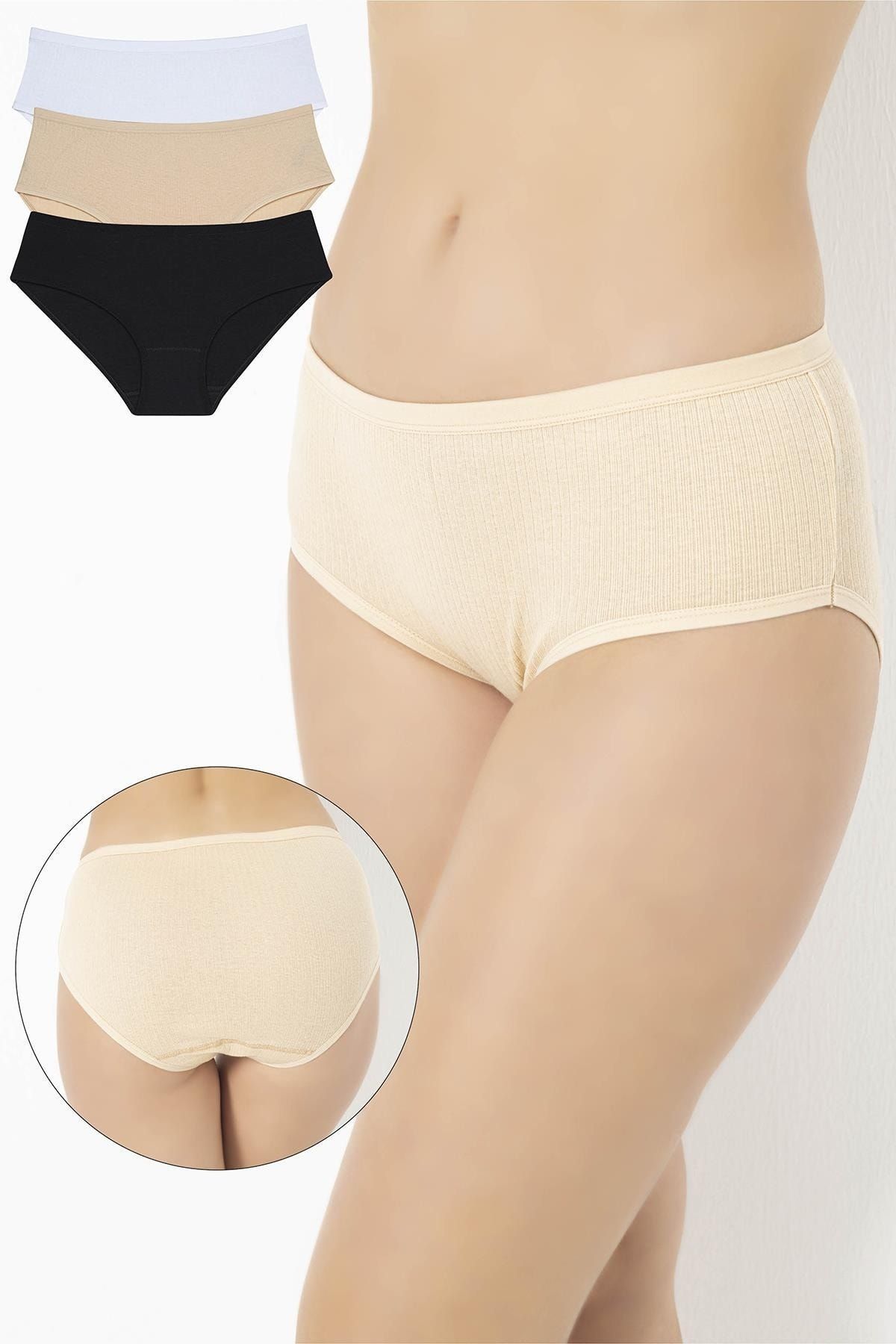 SEBOTEKS 100% Cotton High Waist Ribbed Women's Bato Panties Pack of 3  Sbk223 - Trendyol