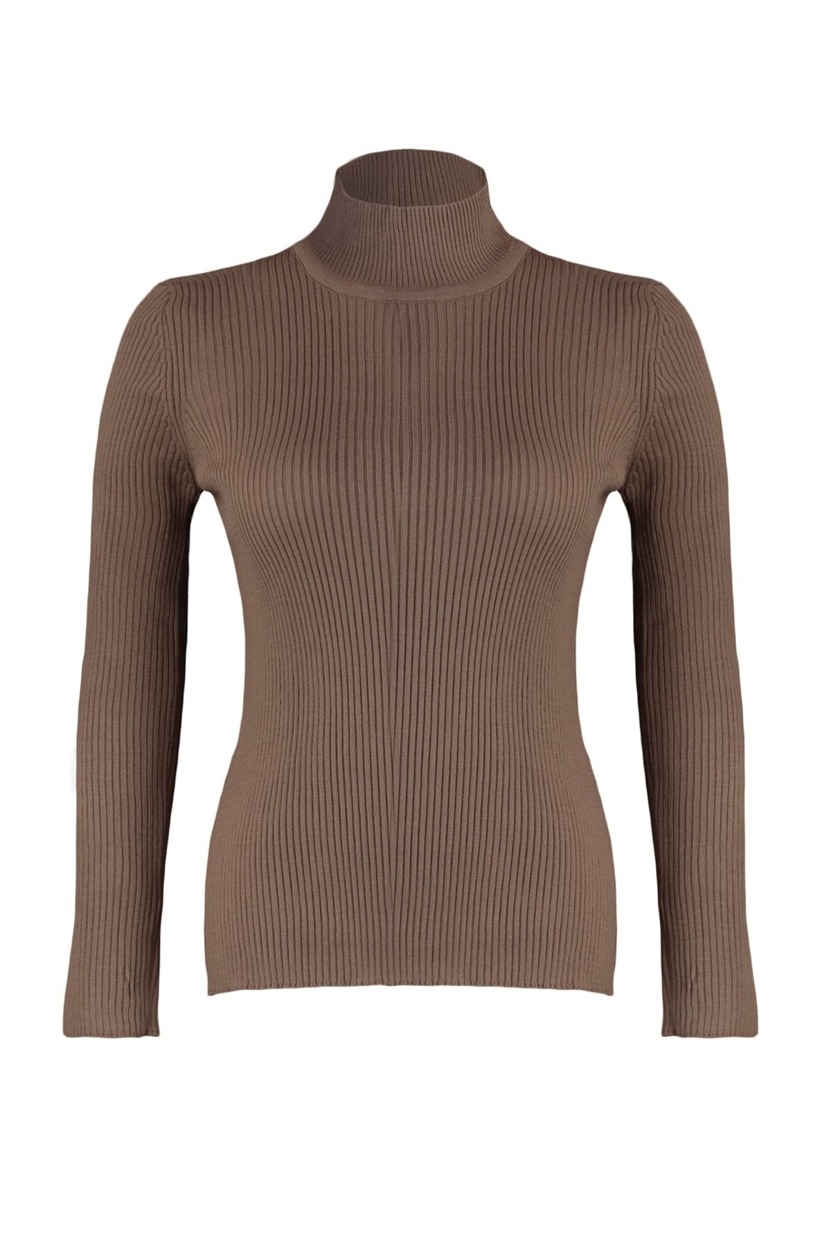 Trendyol Curve-Dünner Strickpullover mit halbem Rollkragen in Nerzbraun TBBAW23AN00022 6