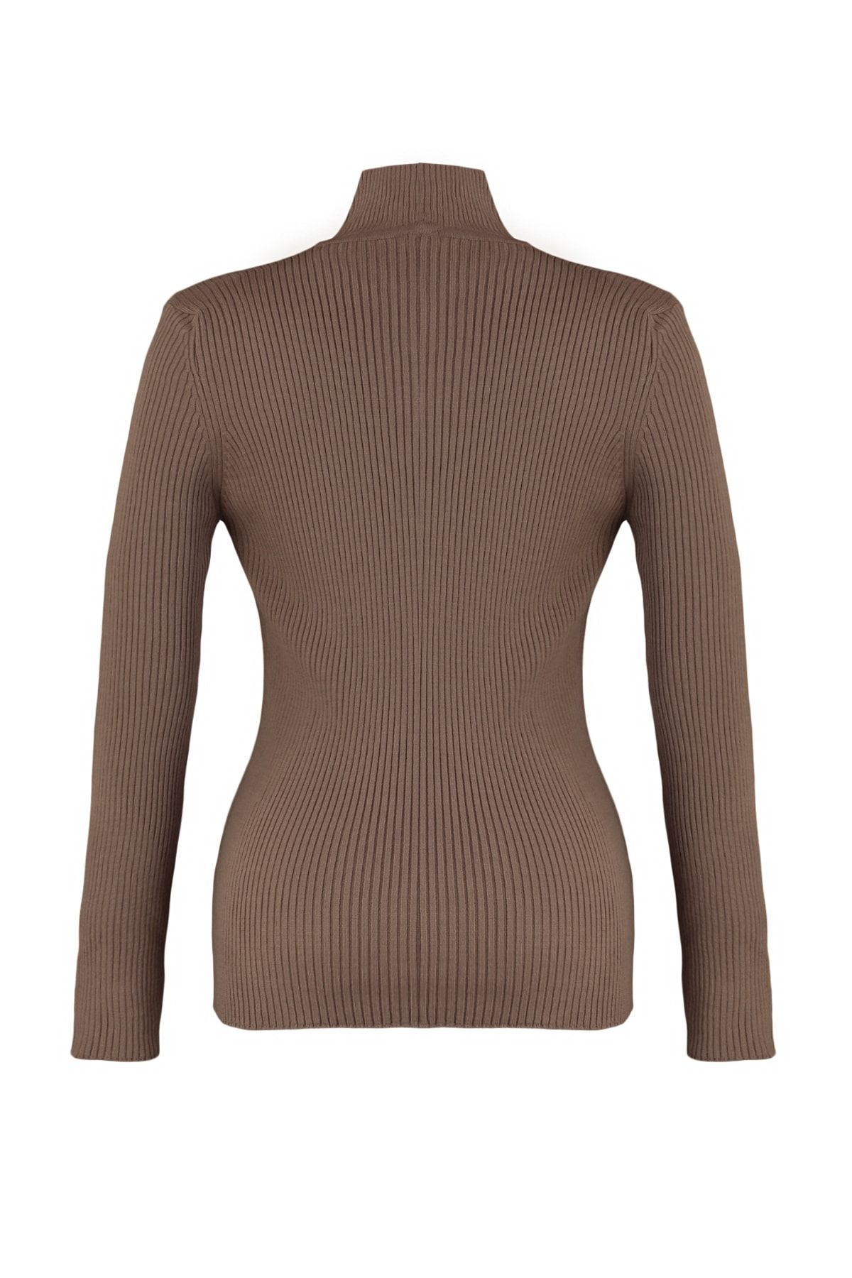 Trendyol Curve-Dünner Strickpullover mit halbem Rollkragen in Nerzbraun TBBAW23AN00022 8
