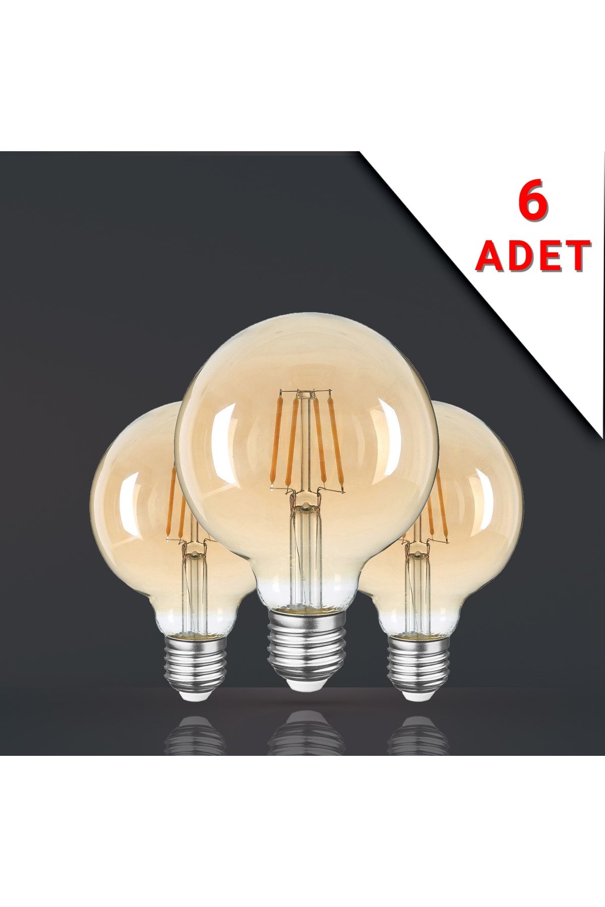 Apliqa 6 Adet Led Filamanlı E27 Rustik Ampul 6 Watt 2500k Gün Işığı G95 12160-06