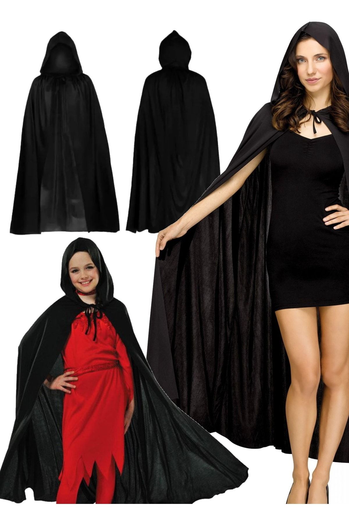 Cadılar Bayramı Için Kadınlara Özel Kadın Siyah Black 120 Cm Kapşonlu Pelerin