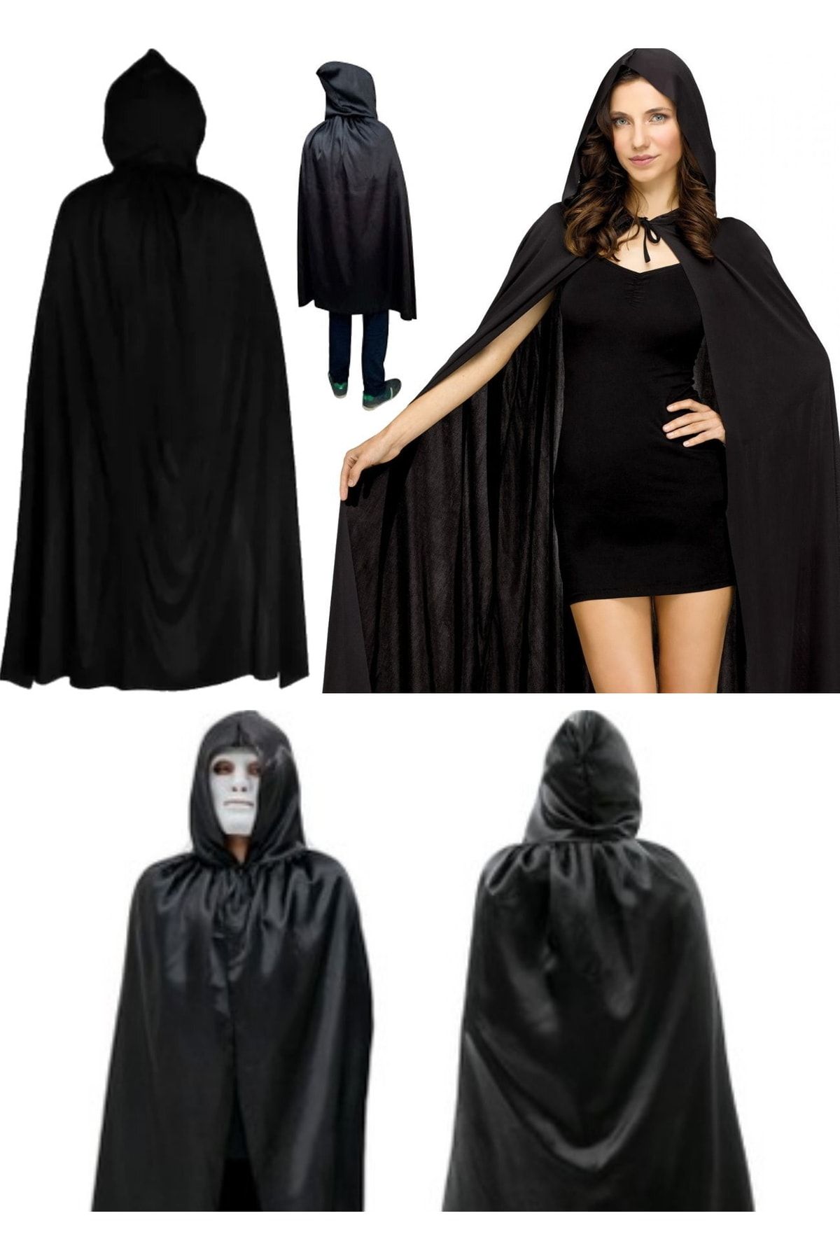 Cadılar Bayramı Için Kadınlara Özel Kadın Siyah Black 120 Cm Kapşonlu Pelerin