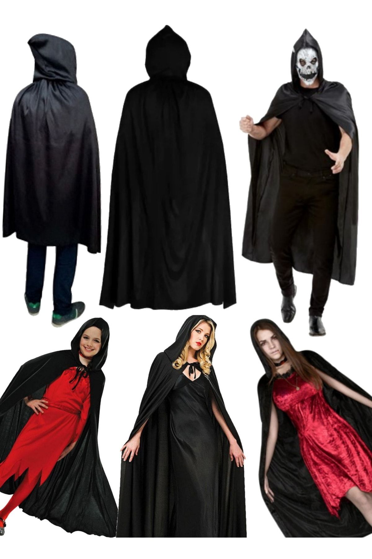 Cadılar Bayramı Için Kadınlara Özel Kadın Siyah Black 120 Cm Kapşonlu Pelerin