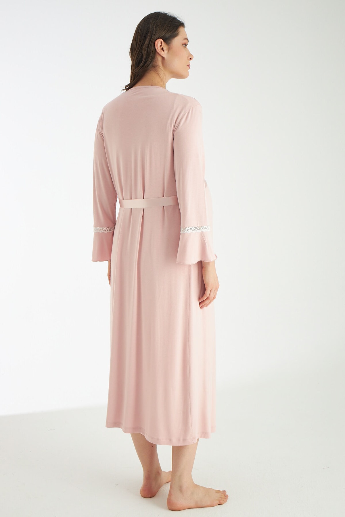 Miss Dünya Lissa Pudra Dantel Detaylı Hamile Ve Lohusa Gecelik Takımı fotoğrafı 3 (önizleme)