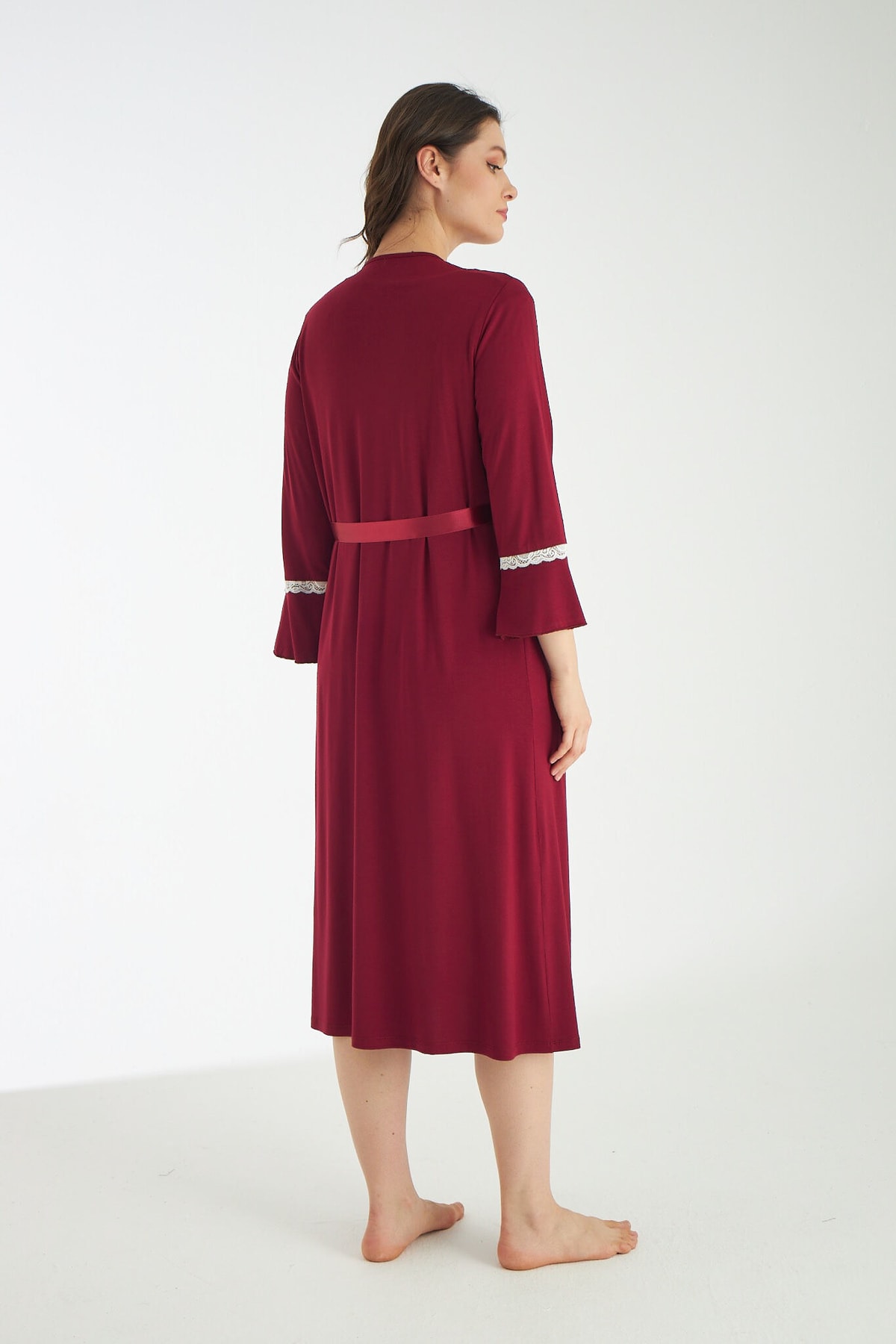 Miss Dünya Lissa Koyu Bordo Dantel Detaylı Hamile Ve Lohusa Gecelik Takımı fotoğrafı 3 (önizleme)