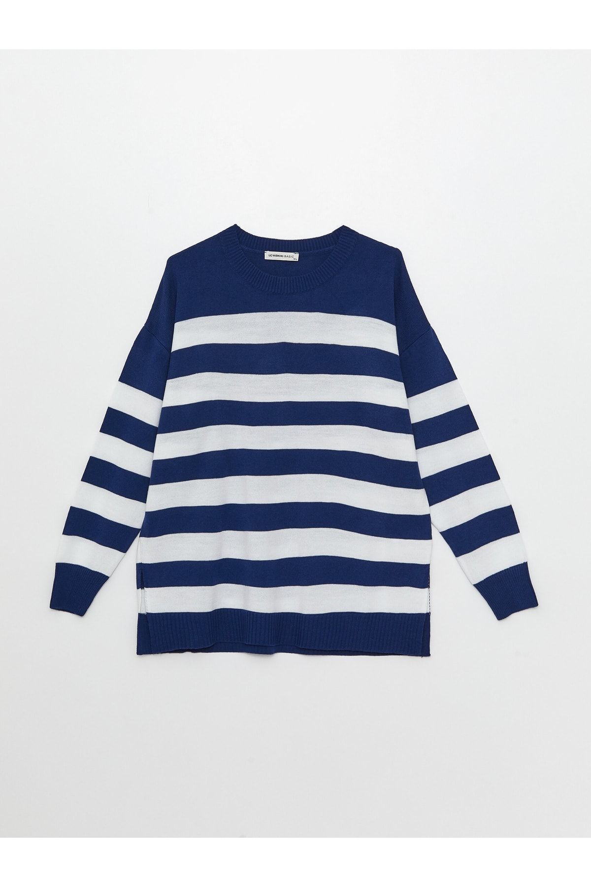 LC Waikiki-Damski sweter oversize z dzianiny w paski z długim rękawem i okrągłym dekoltem 6