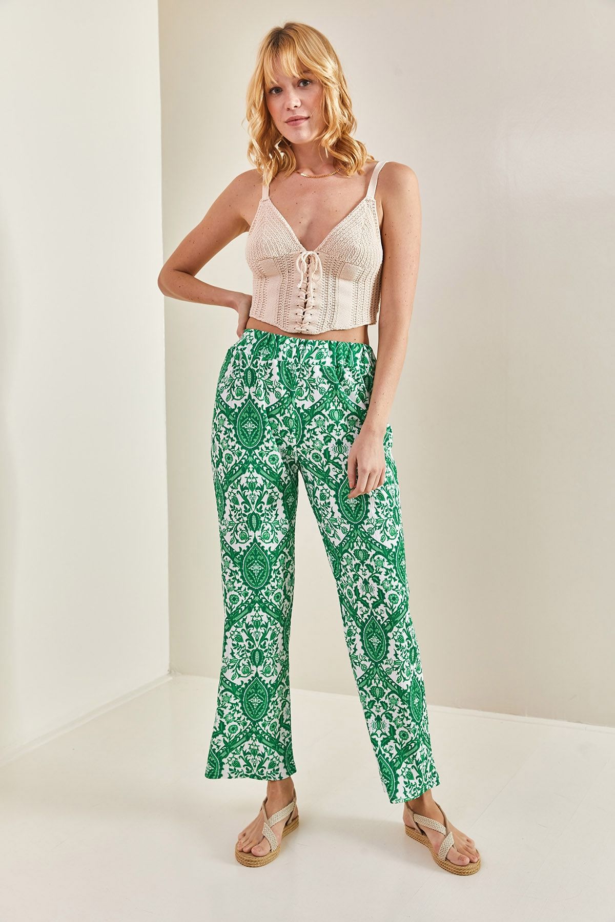 Patterned straight leg trousers sale